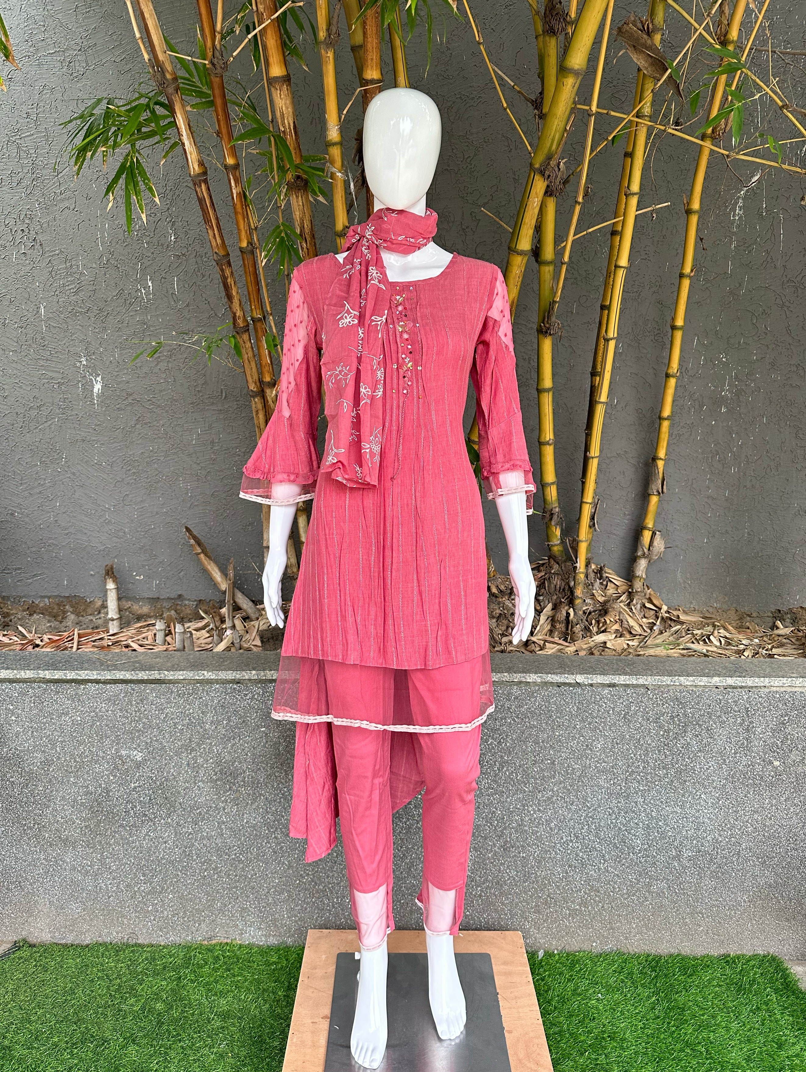 Rayon Slub 3 Piece with Scarf & Lycra Pant