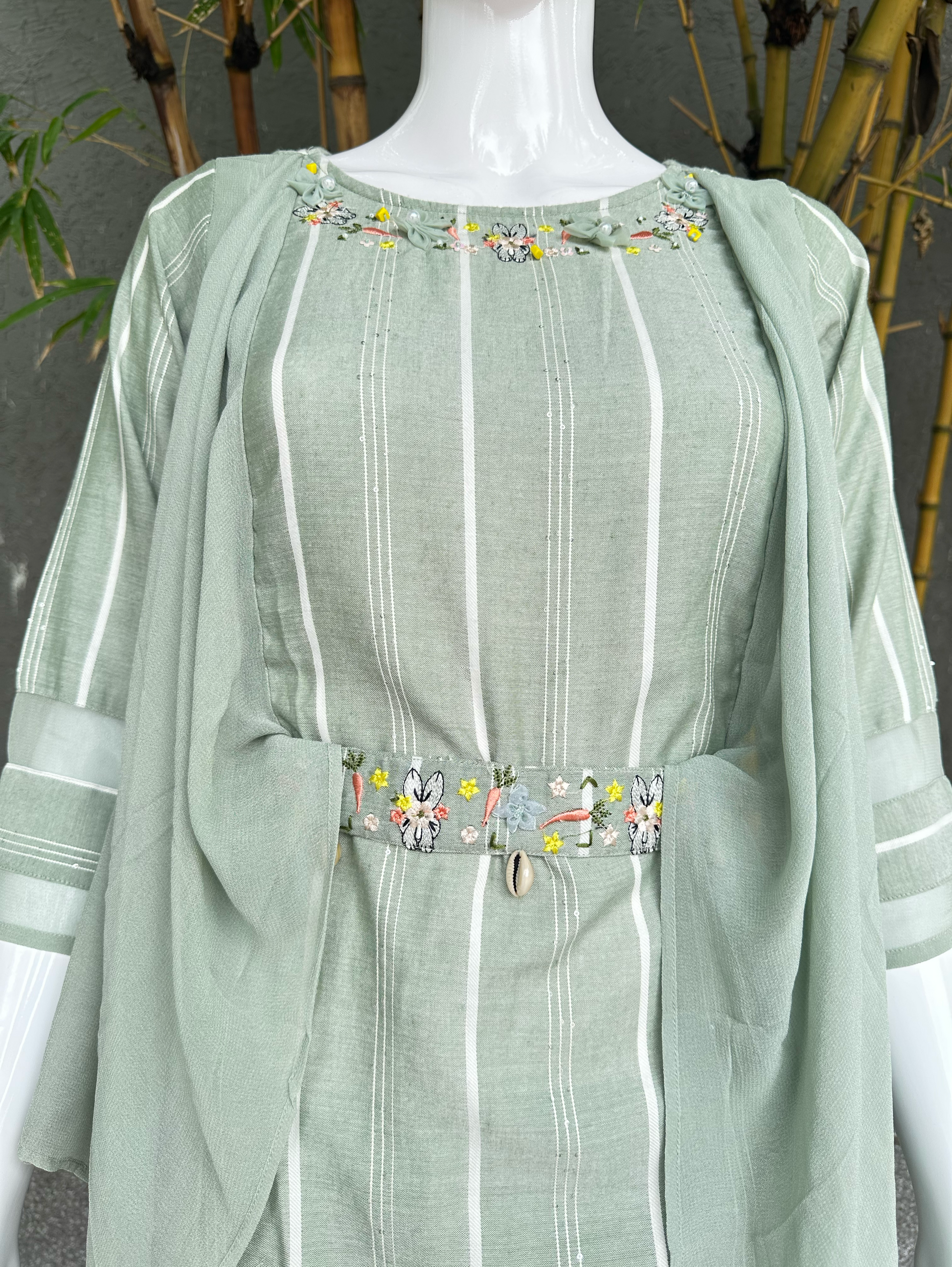 Rayon Different cuts with Embroidery and belt work