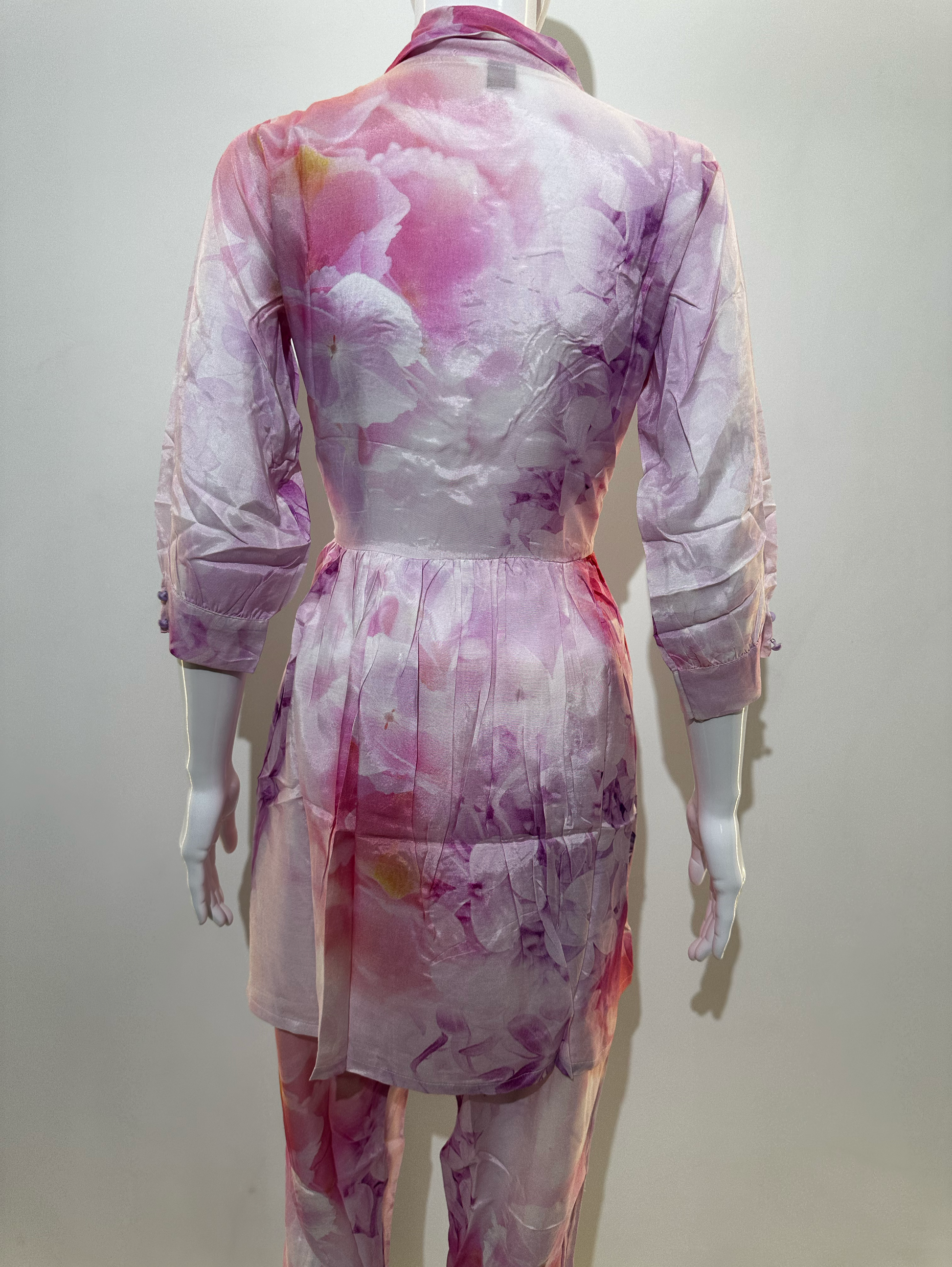 Pink Co-ord Set With Button Embroidery