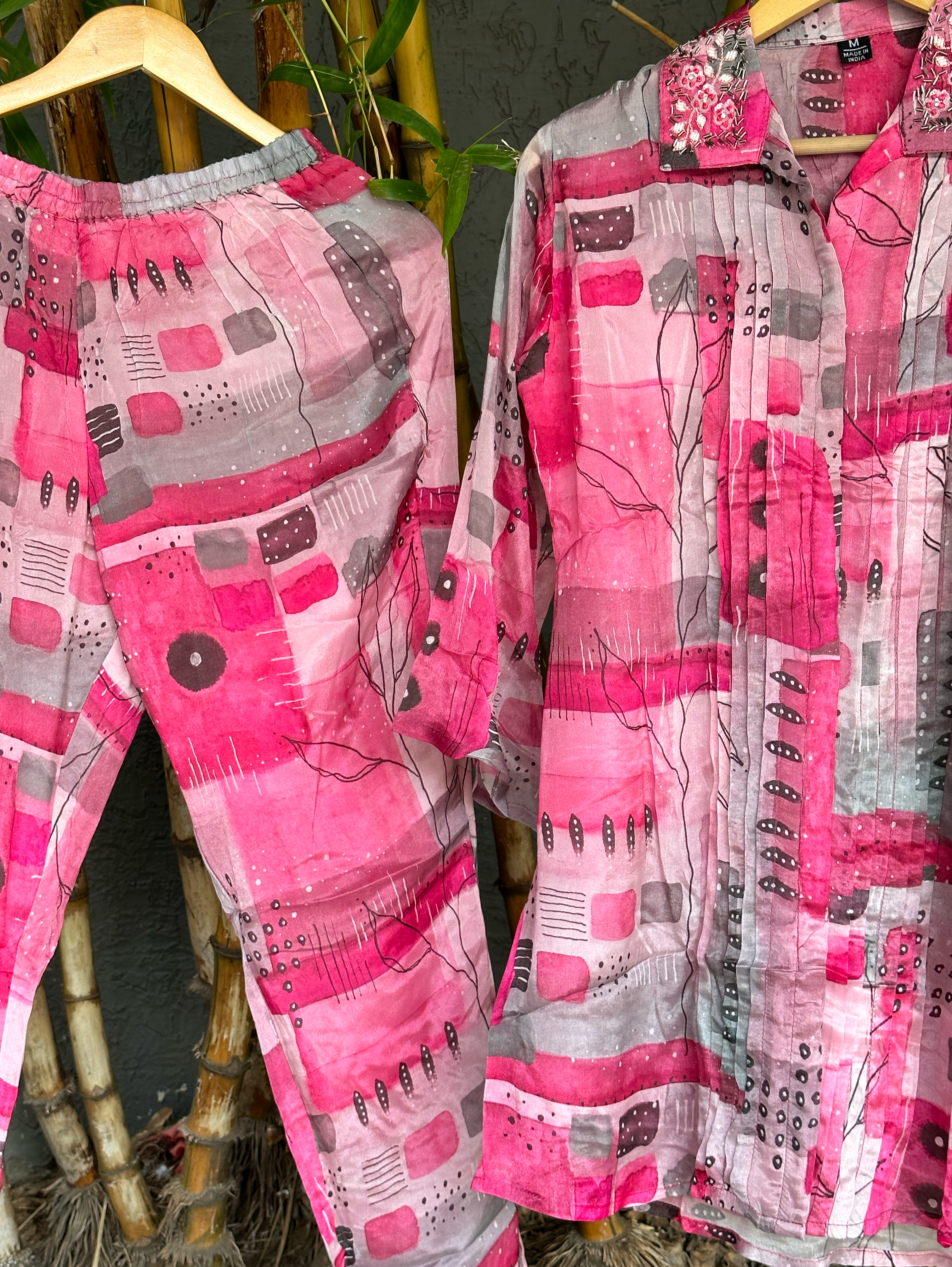 Image of Pure Chinnon Print with Collar work - Coord Set