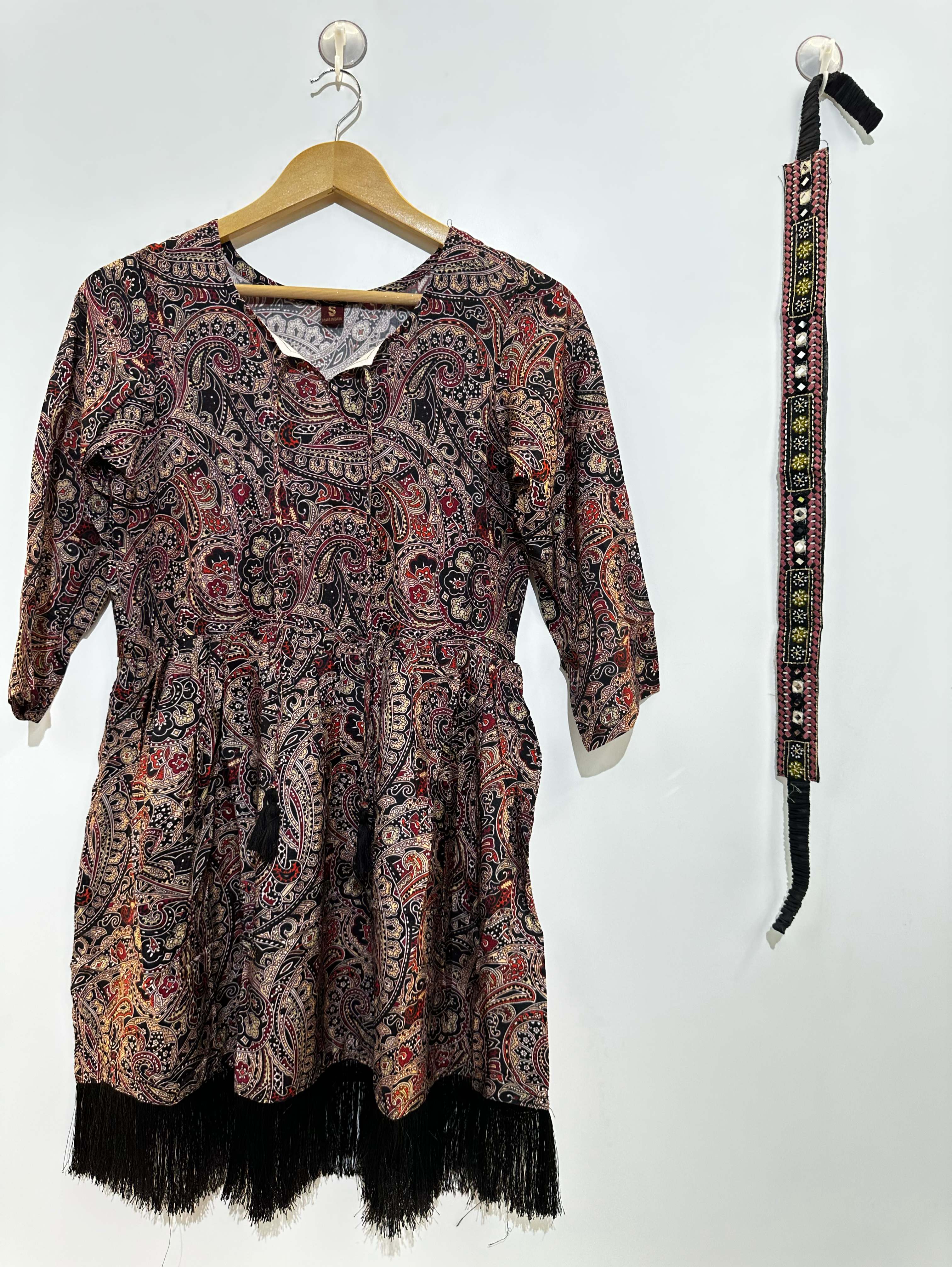 Image of Muslin Silk Short Tunics with Mirror Embroidery Belt