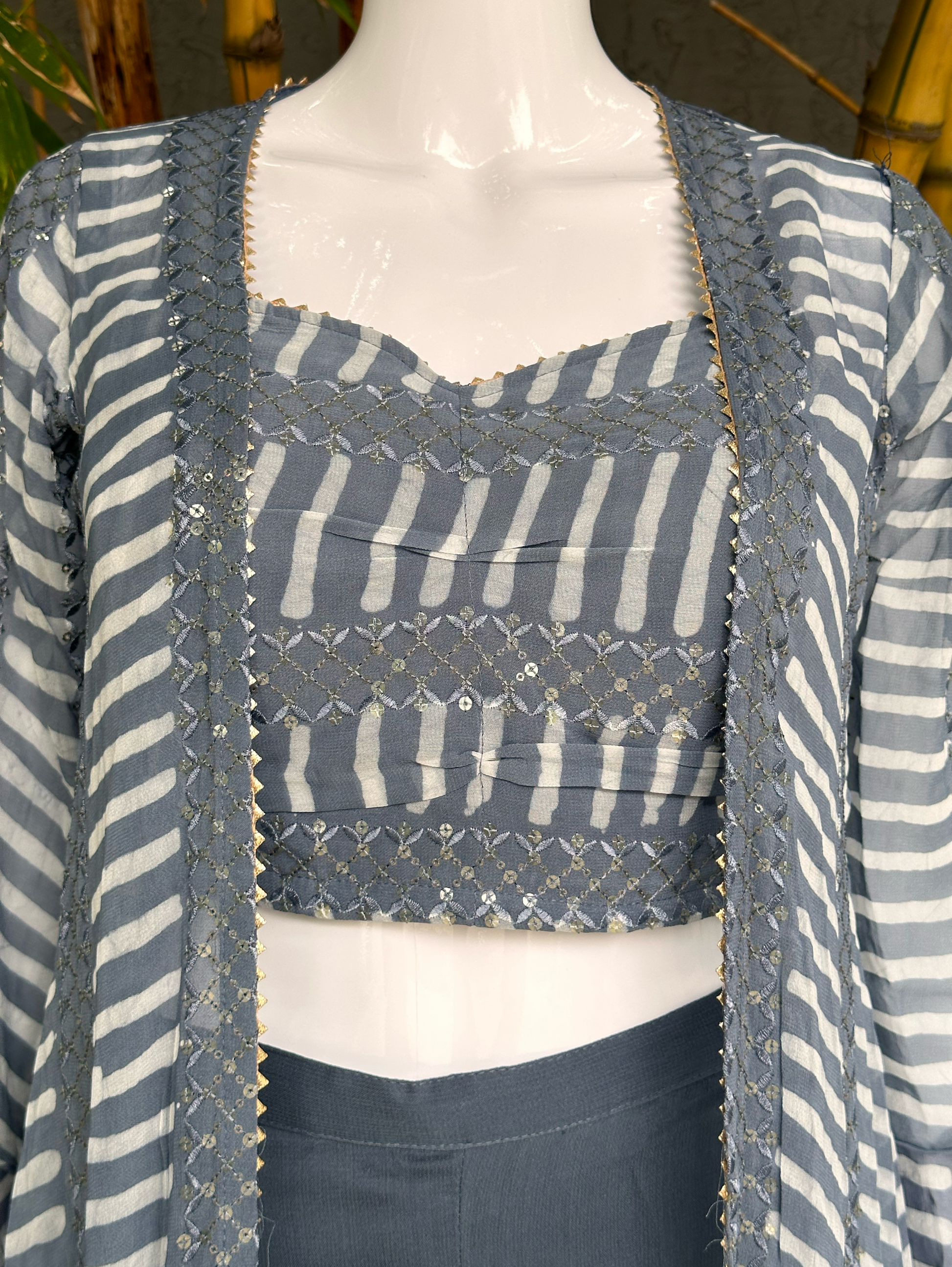 Broad Plazzo Set with work and Seprate Shrug - 3 Piece