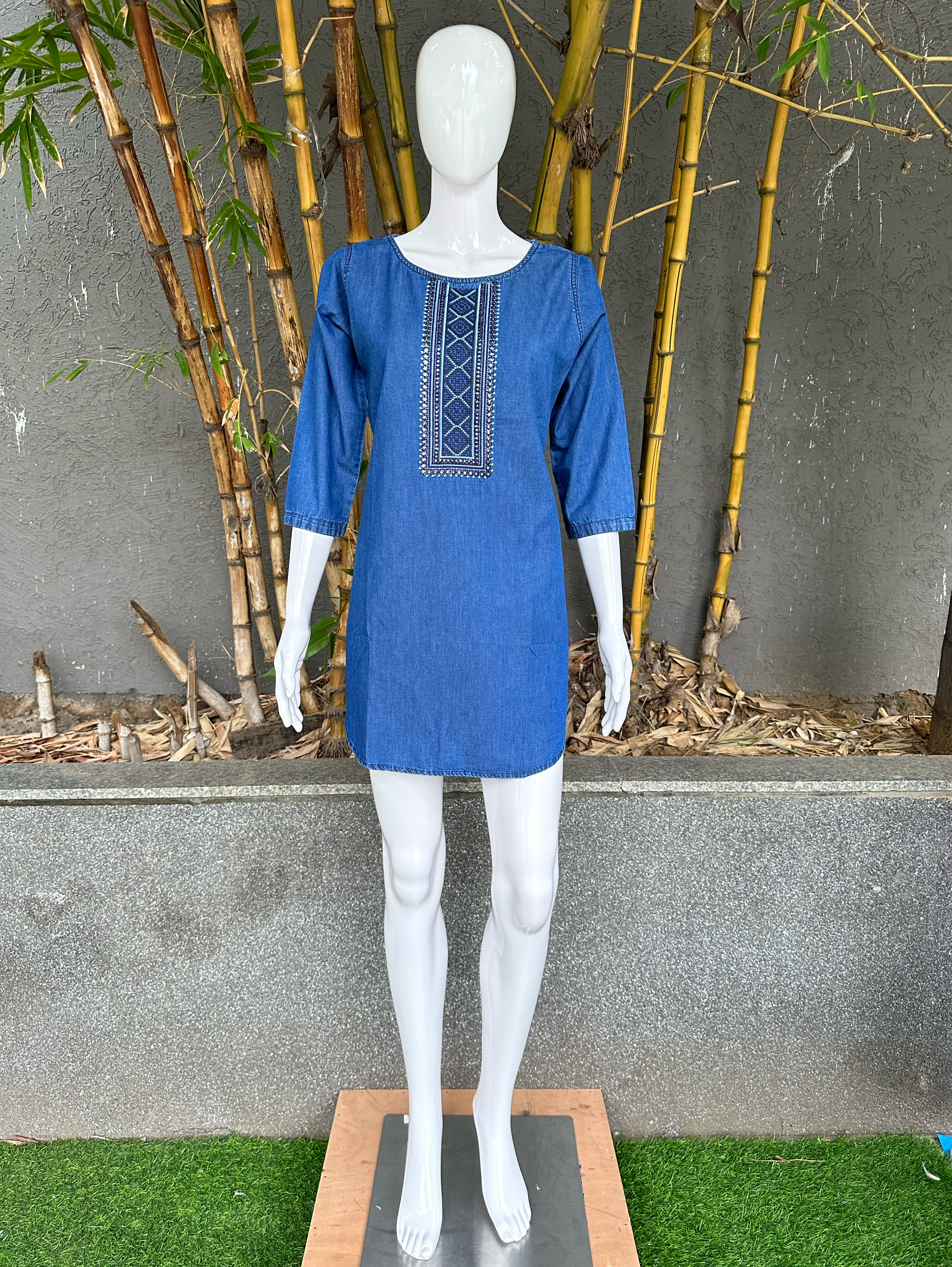 Image of Premium Denim Tunic with Moti Embroidery