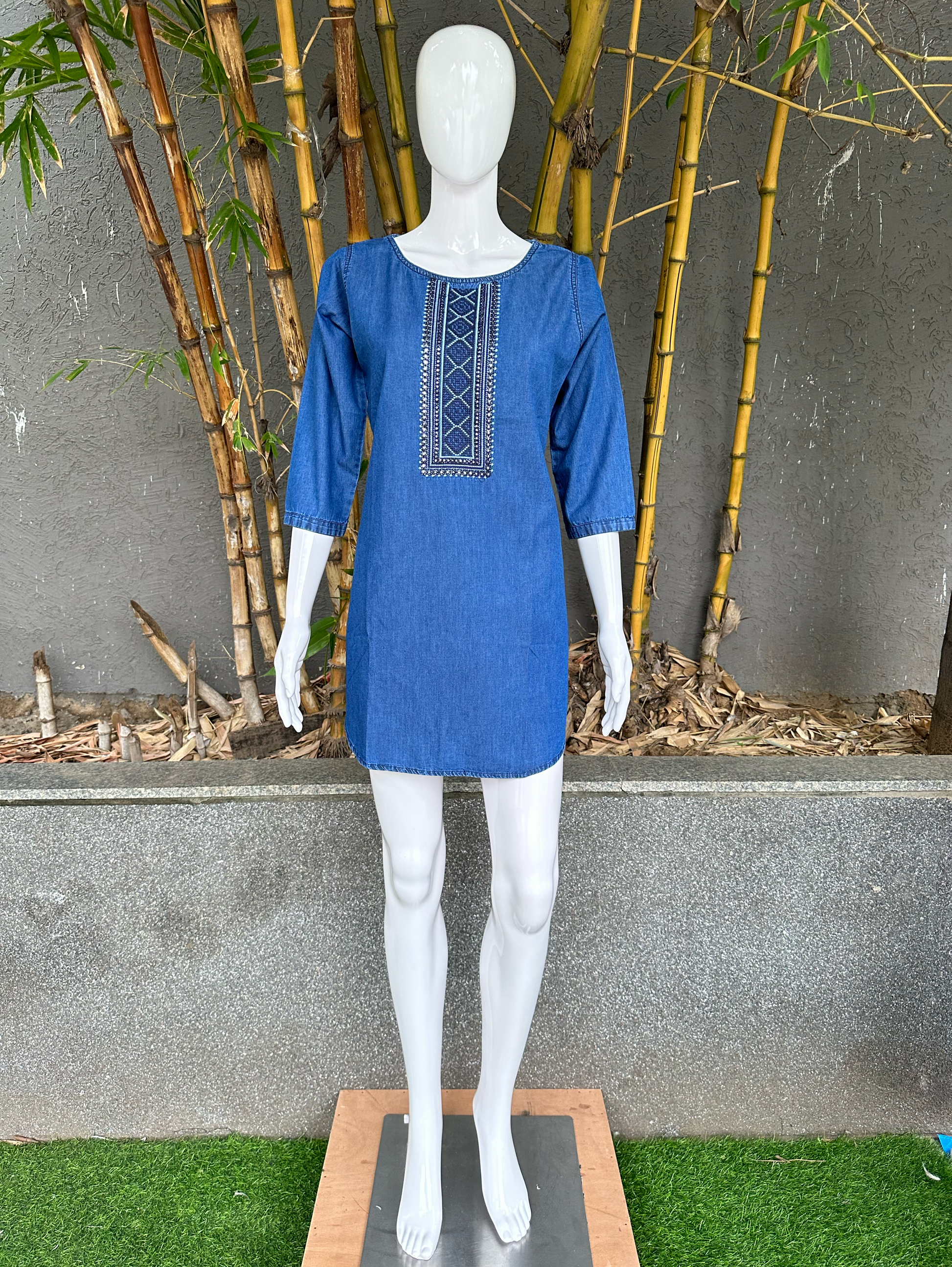 Premium Denim Tunic with Moti Embroidery