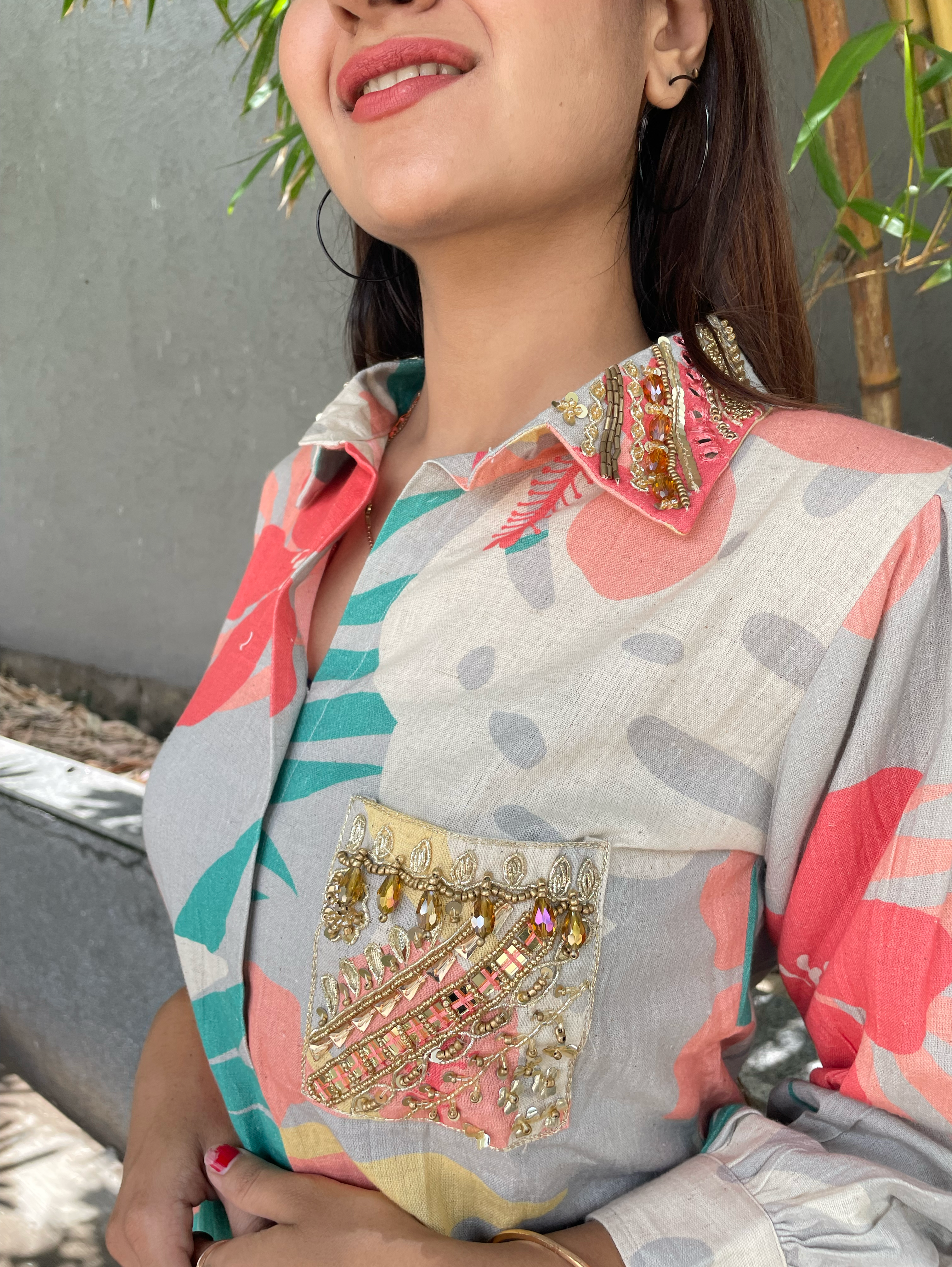 Image of Cotton Flower Print Hand work Coords