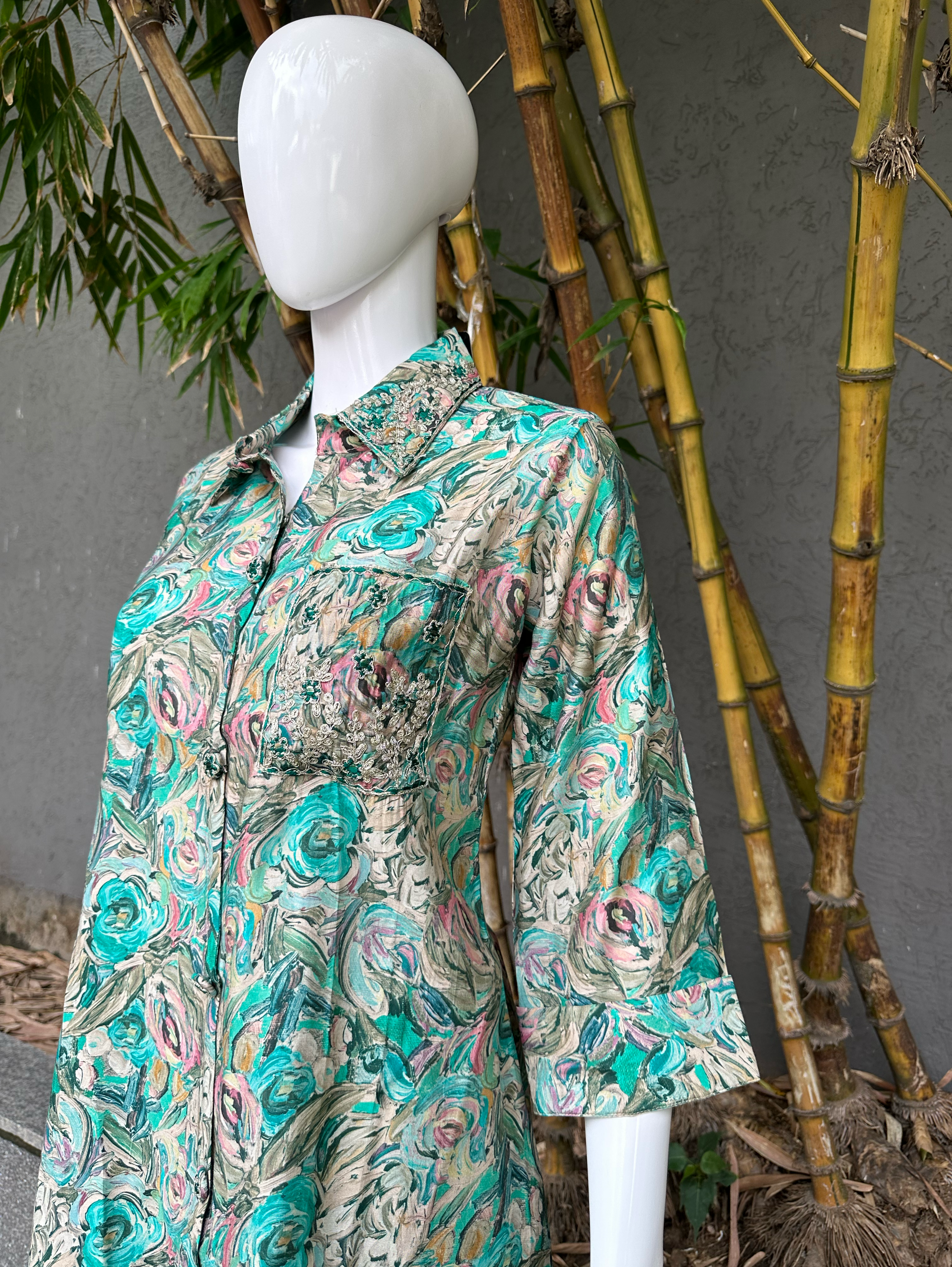 Image of Muslin with Complete Embroidery work