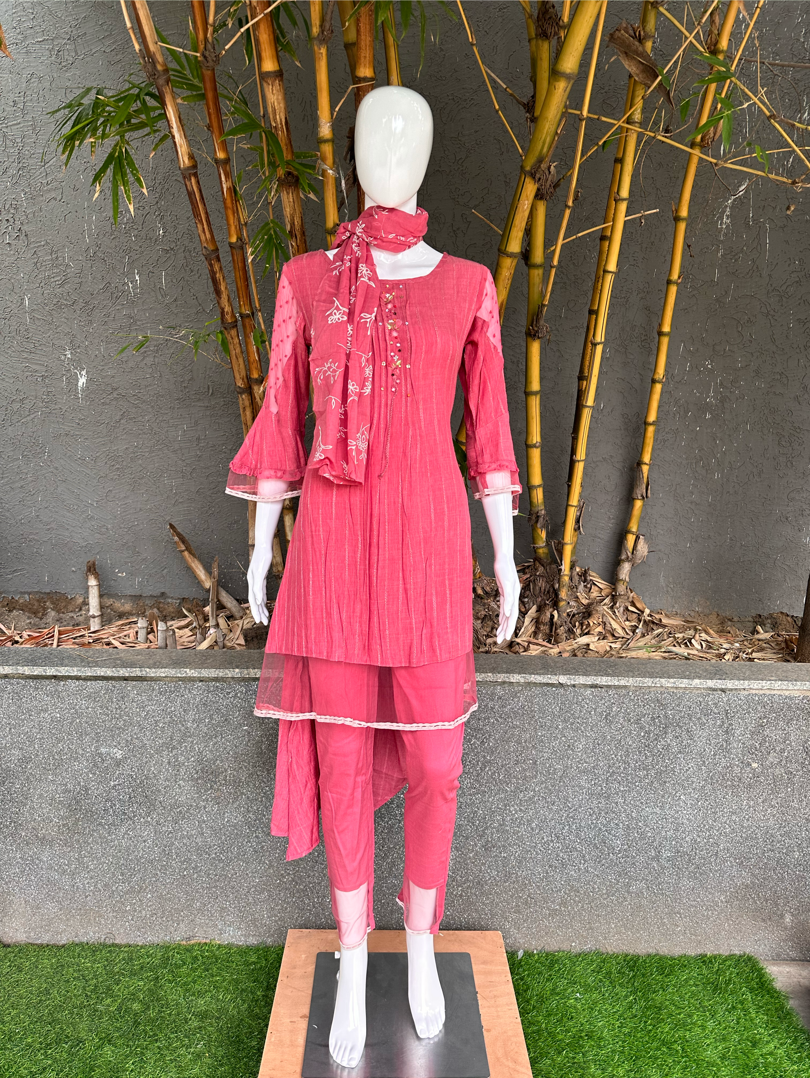 Rayon Slub 3 Piece with Scarf & Lycra Pant