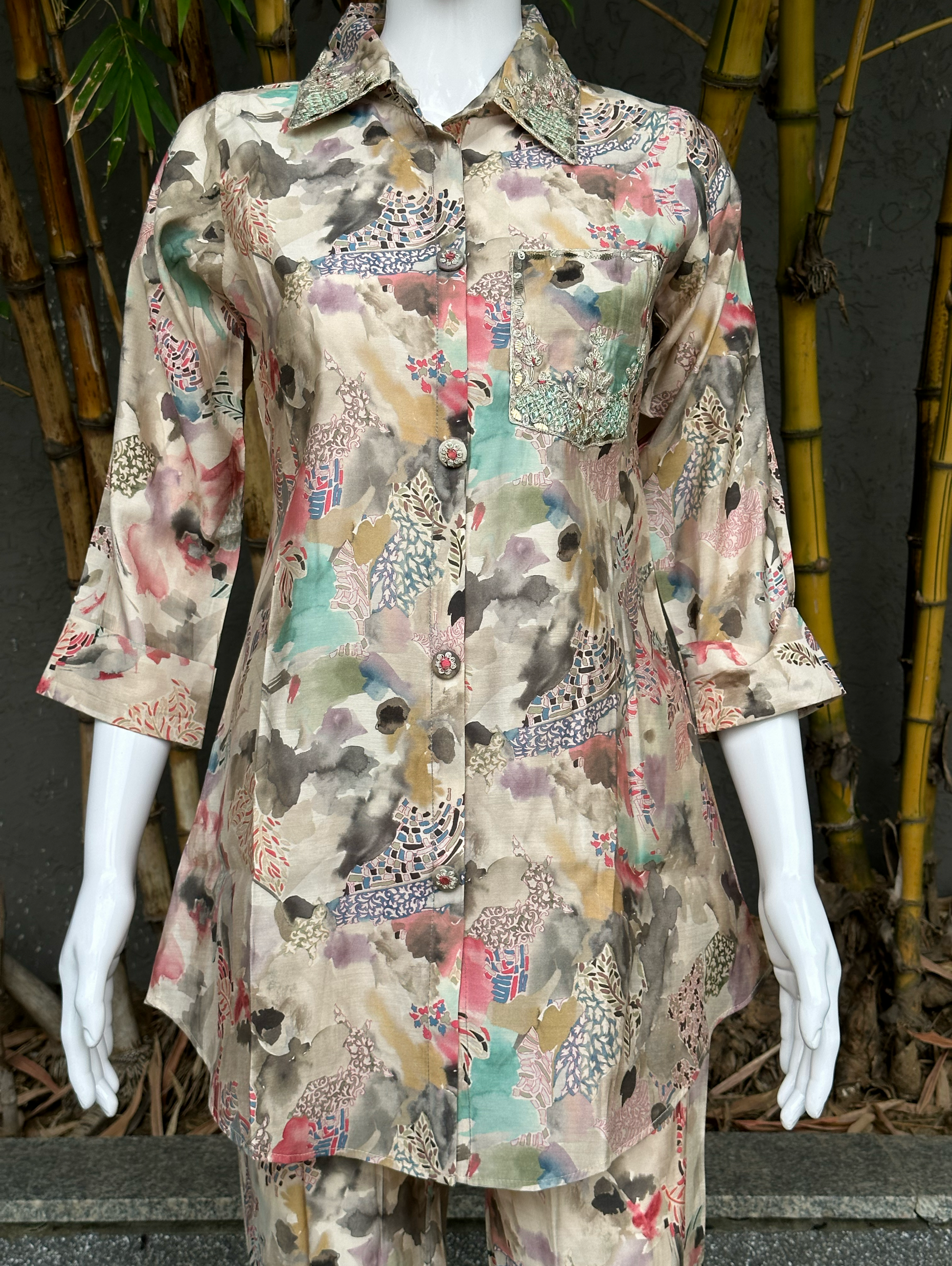 Muslin Collar & Pocket Embroidery Coords