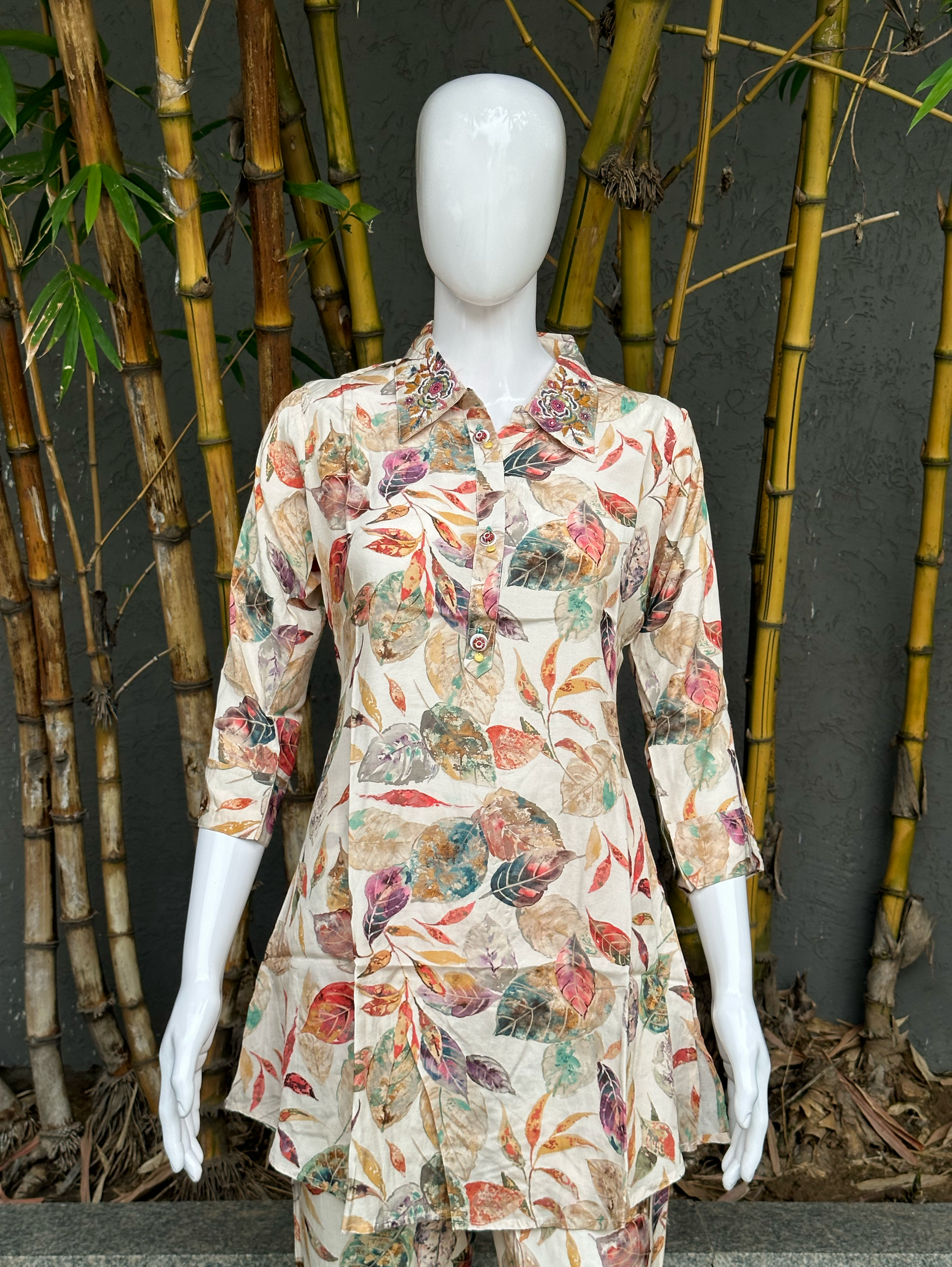 Image of Muslin with Collar Embroidery Coords