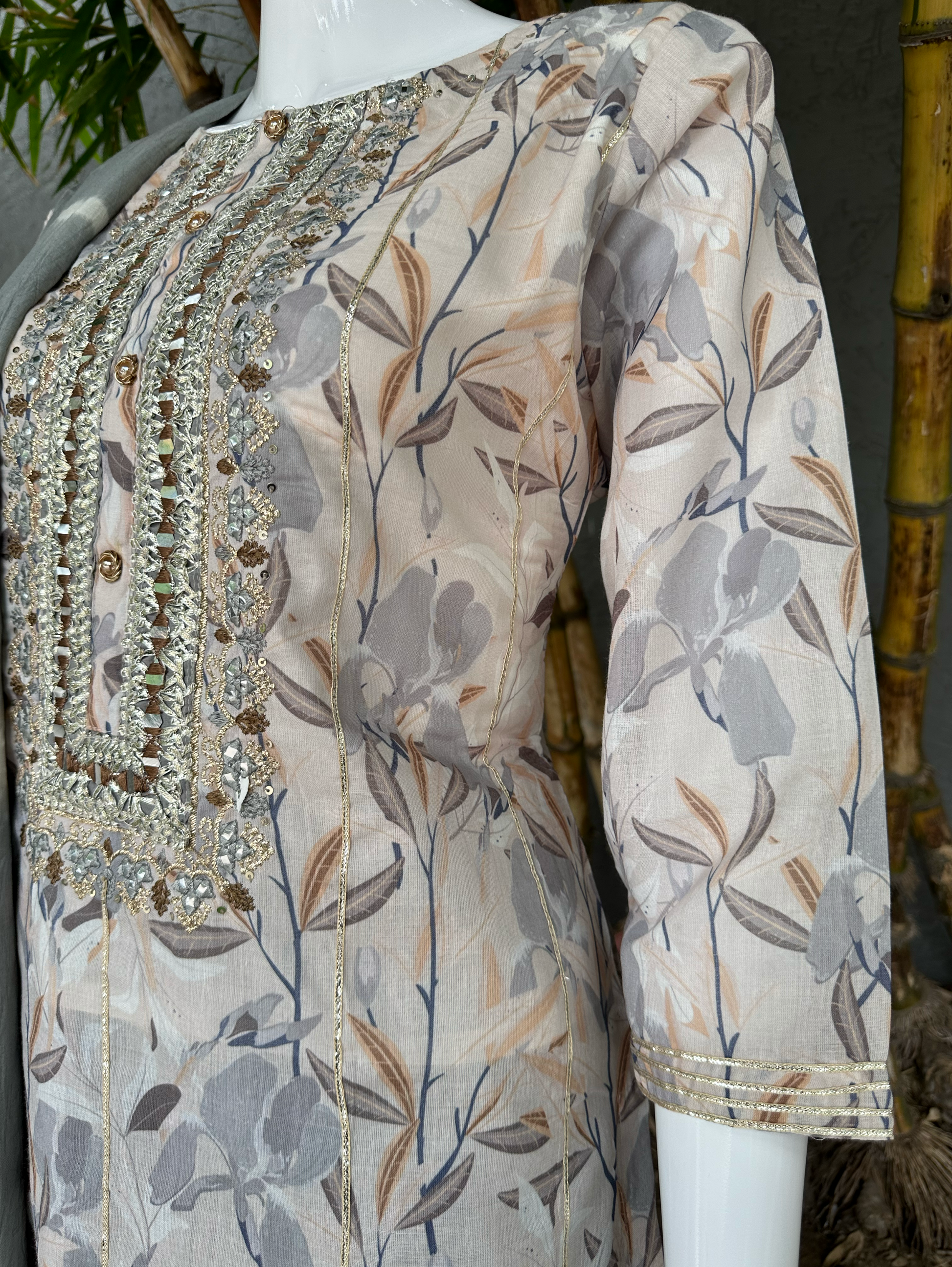 Cotton Embroidery Kurti Set - 3 Piece