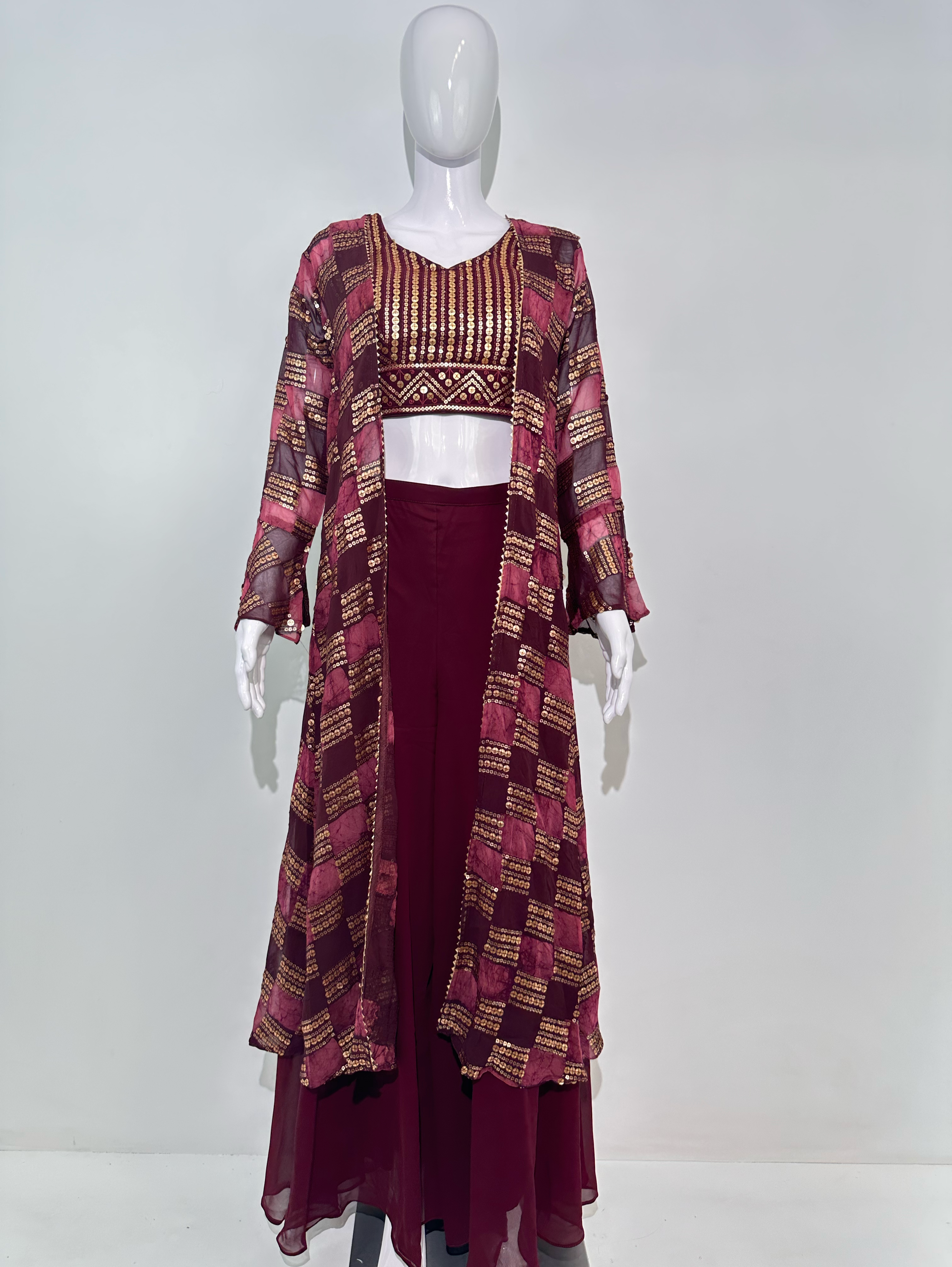 Image of Red Georgette Three Piece Set