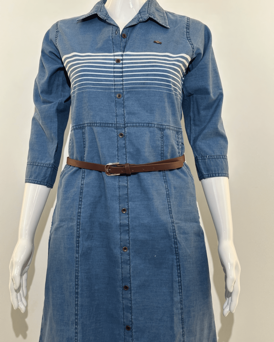 Image of Stripe Denim Mindy Dress with Belt