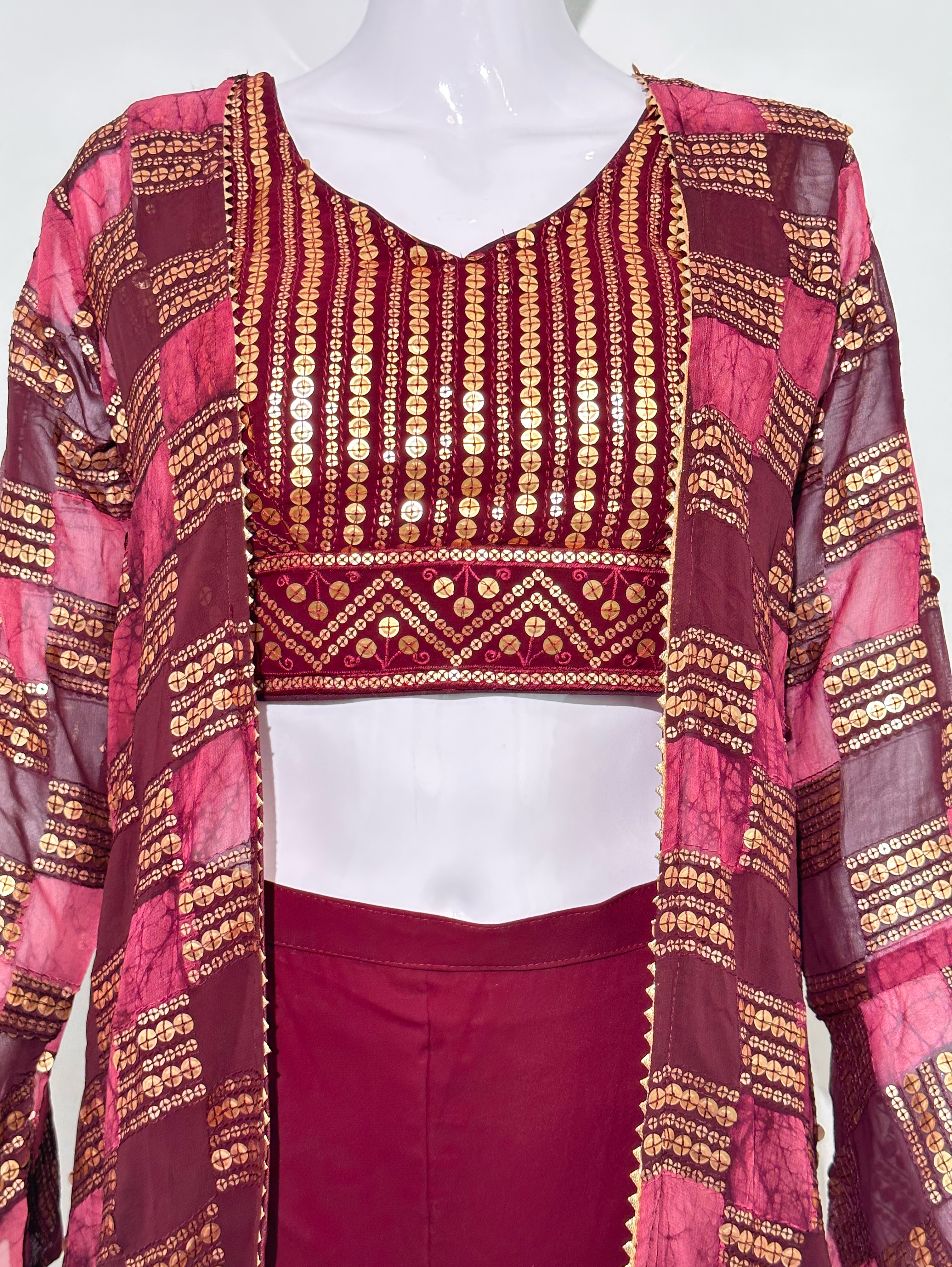 Red Georgette Three Piece Set