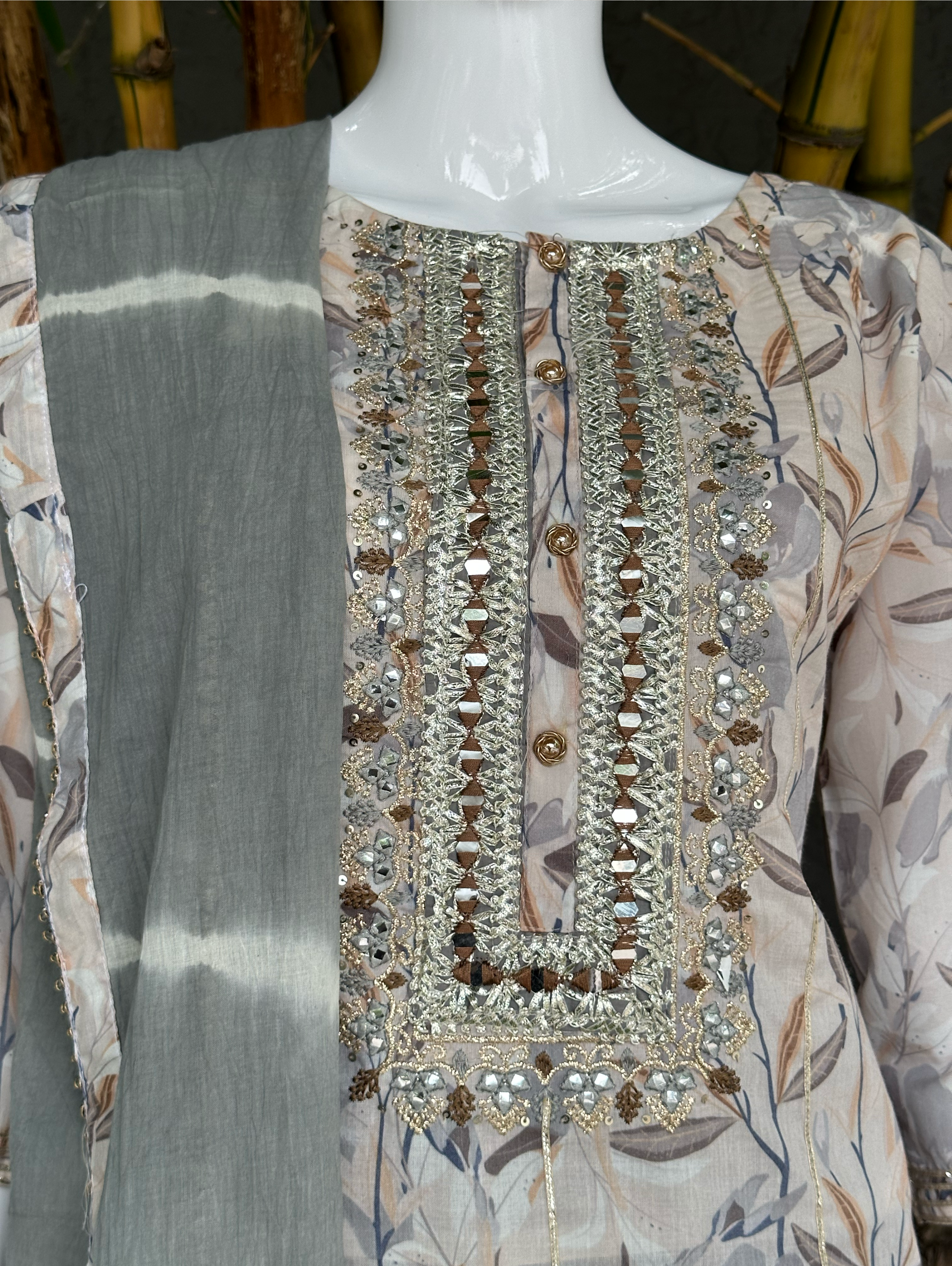 Image of Cotton Embroidery Kurti Set - 3 Piece
