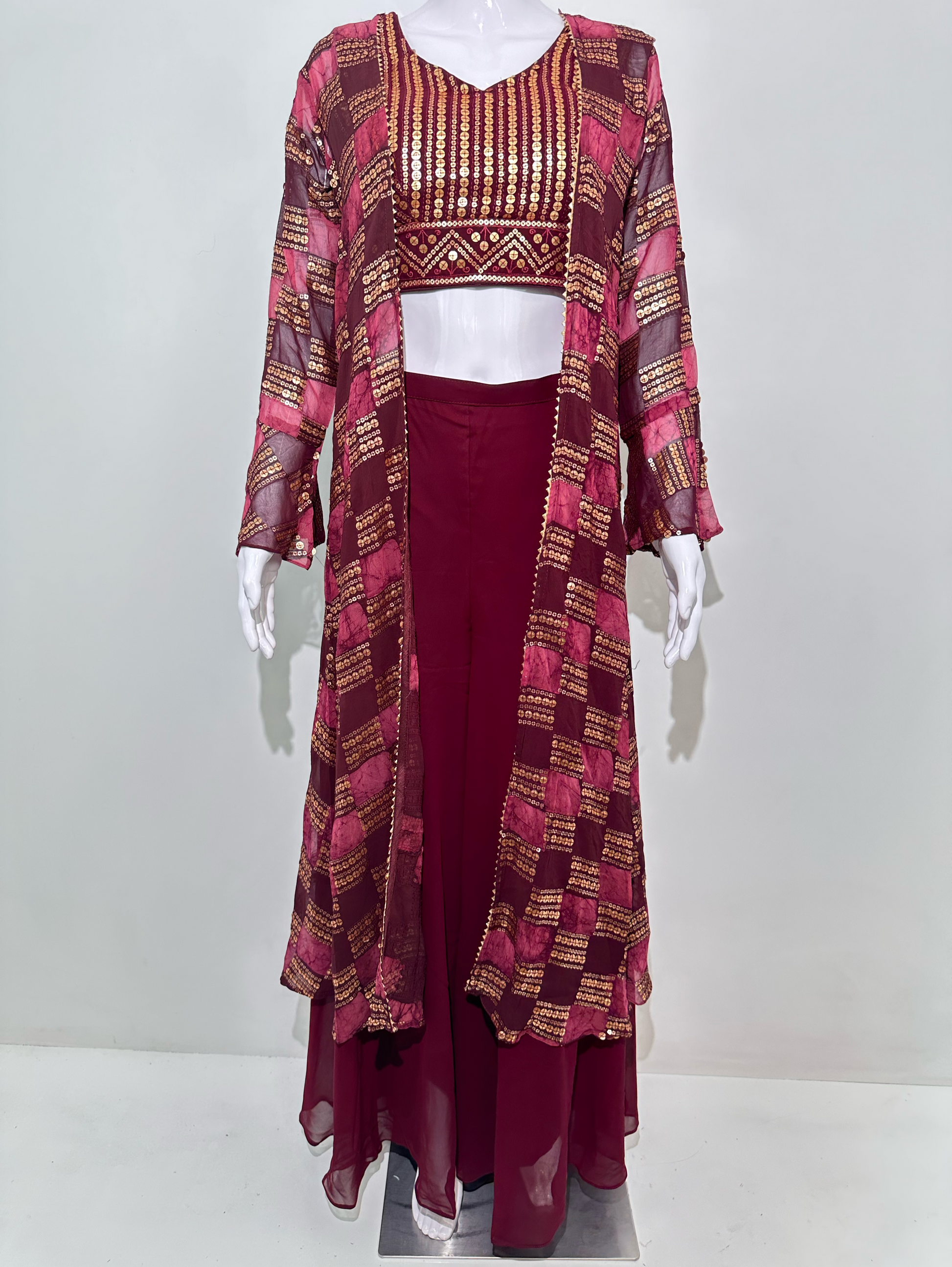 Broad Plazzo Set with work and Seprate Shrug - 3 Piece