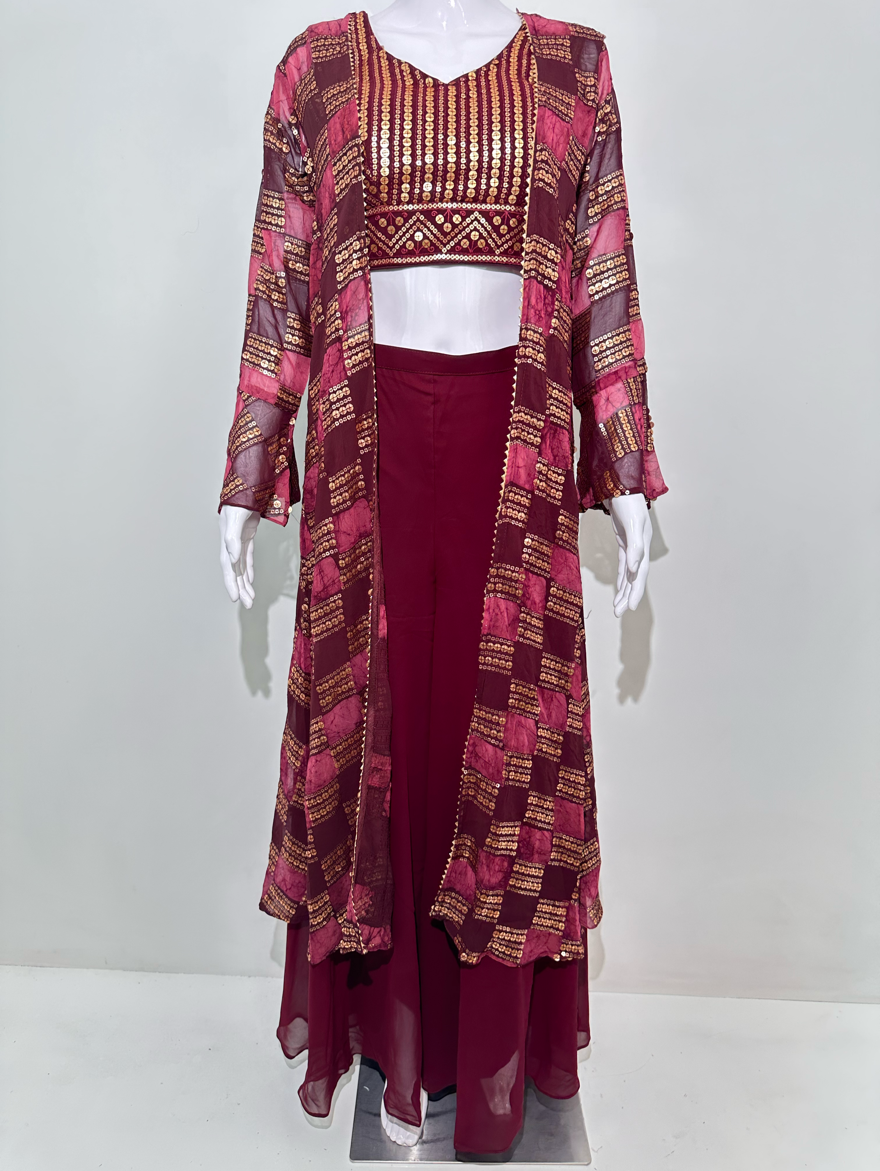 Image of Red Georgette Three Piece Set