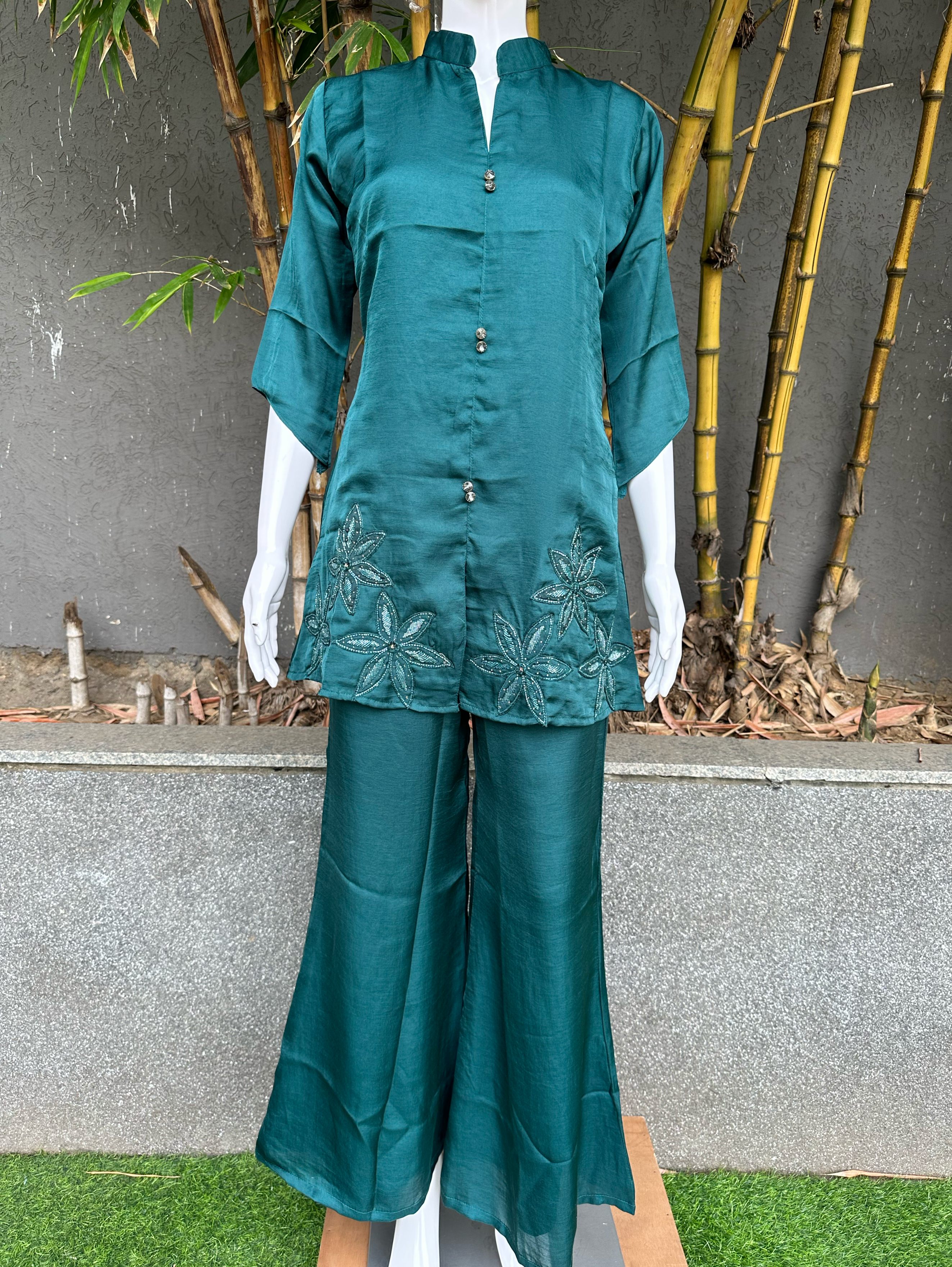 Image of Soft Silk Hand work Coords with Plazzo