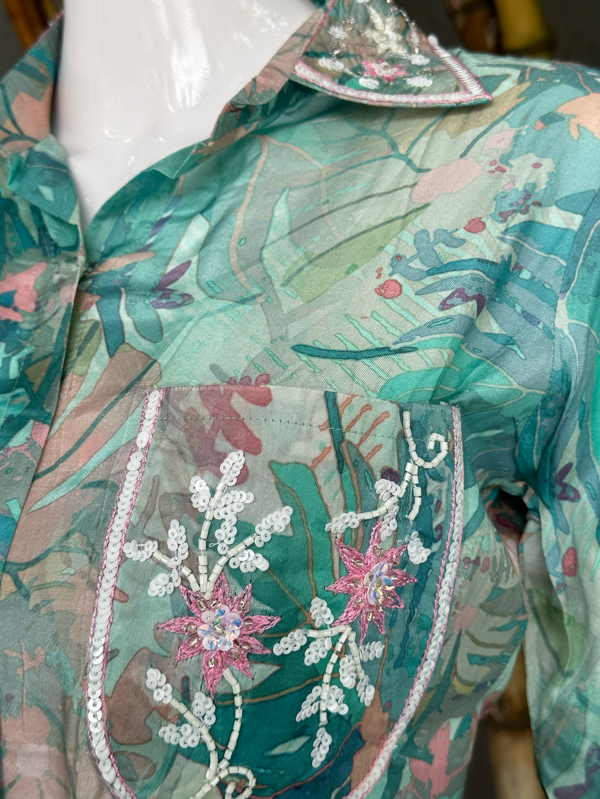 Muslin Flower Print Coord Set with Hand work