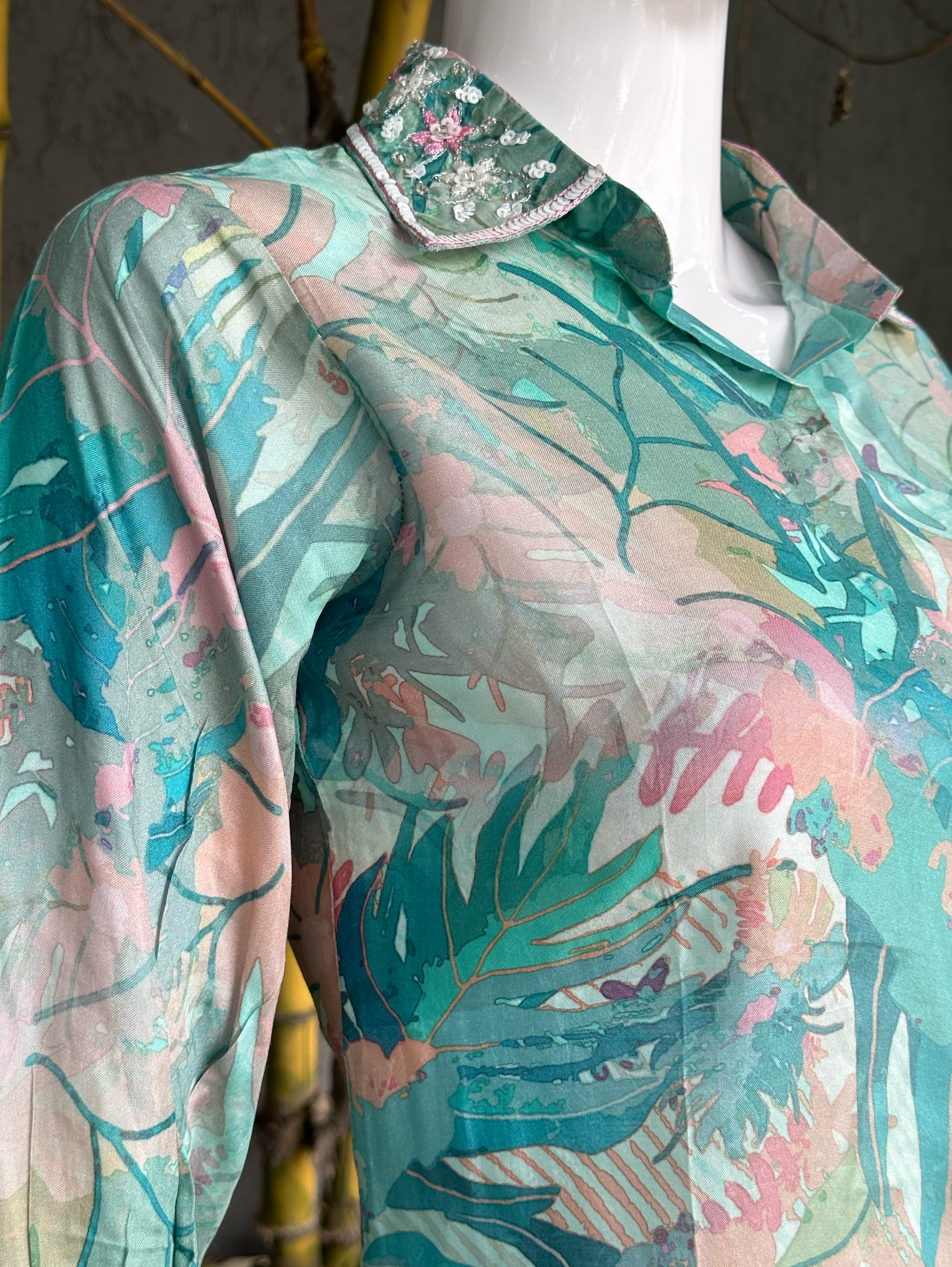 Image of Muslin with Collar and Pocket Embroidery Coords