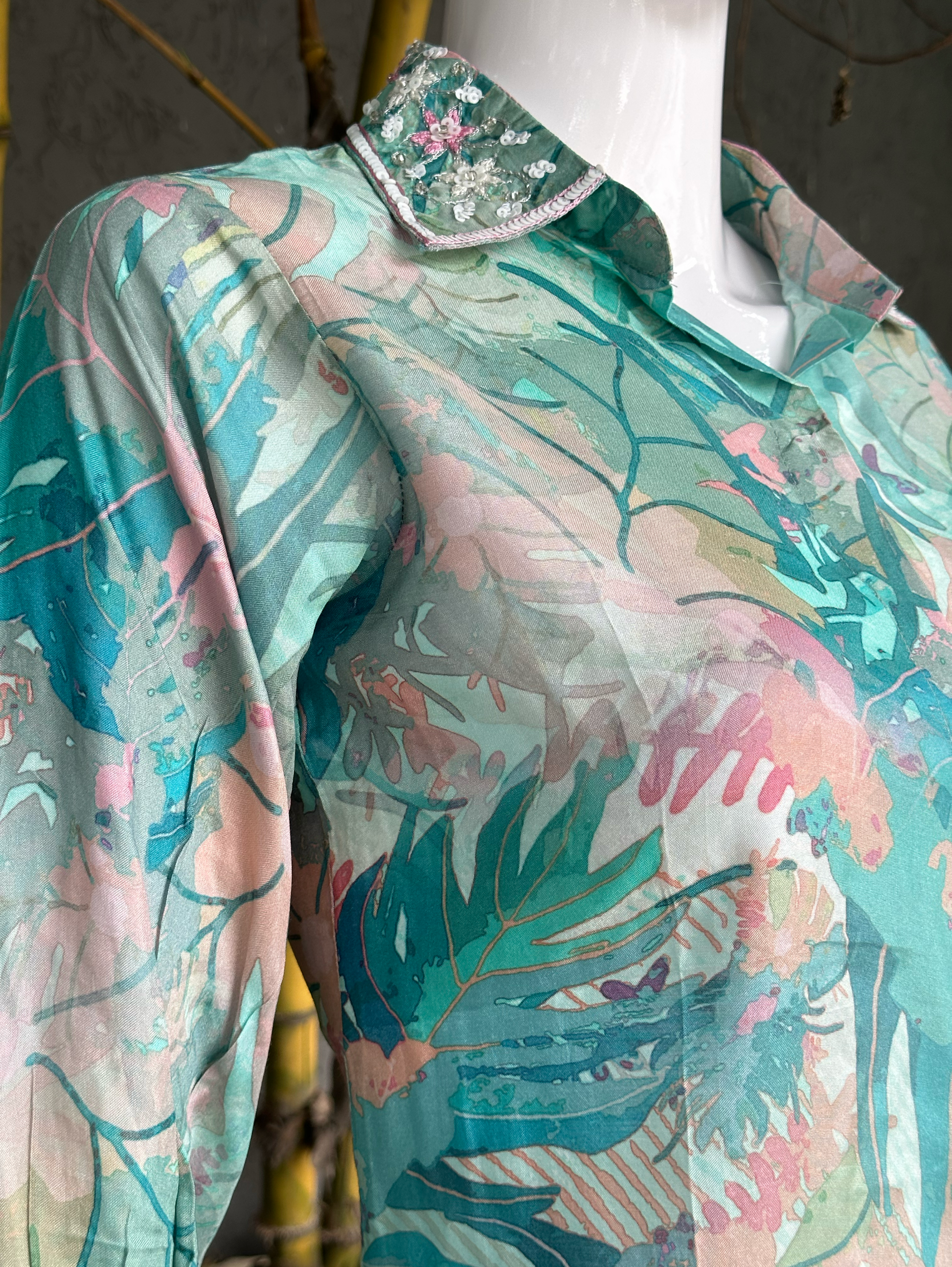 Muslin with Collar and Pocket Embroidery Coords
