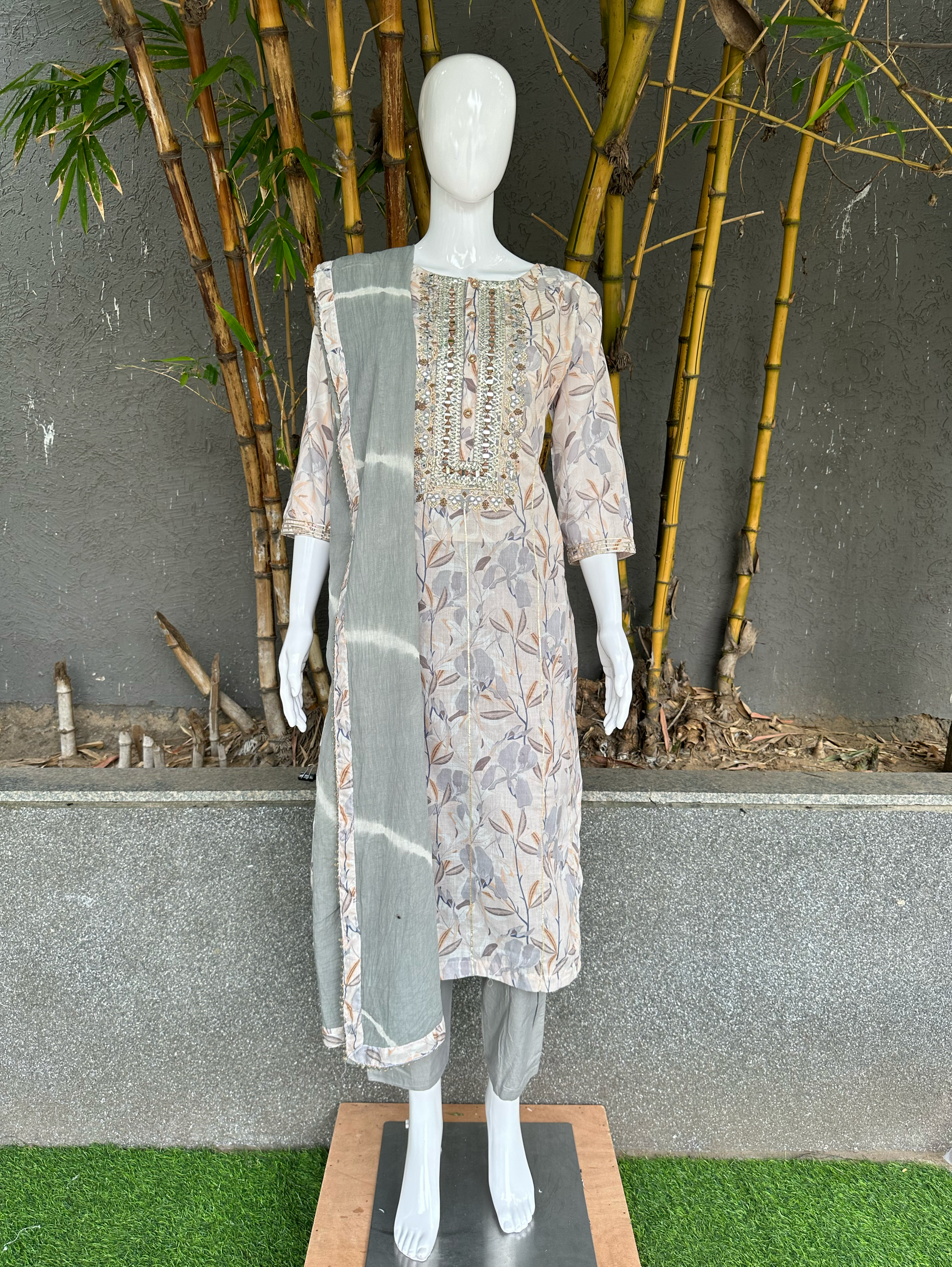 Cotton Embroidery Kurti Set - 3 Piece