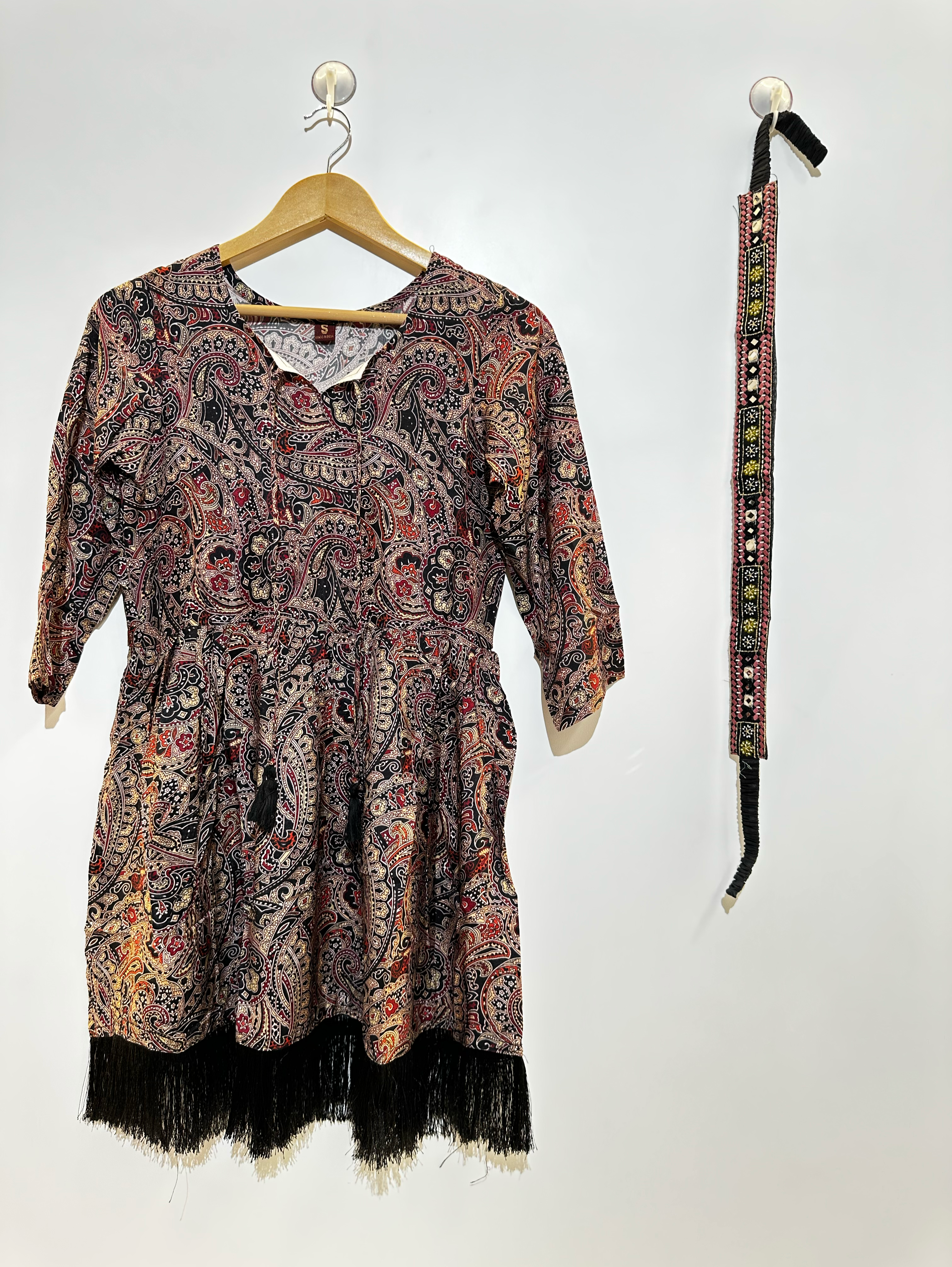 Image of Muslin Silk Short Tunics with Mirror Embroidery Belt