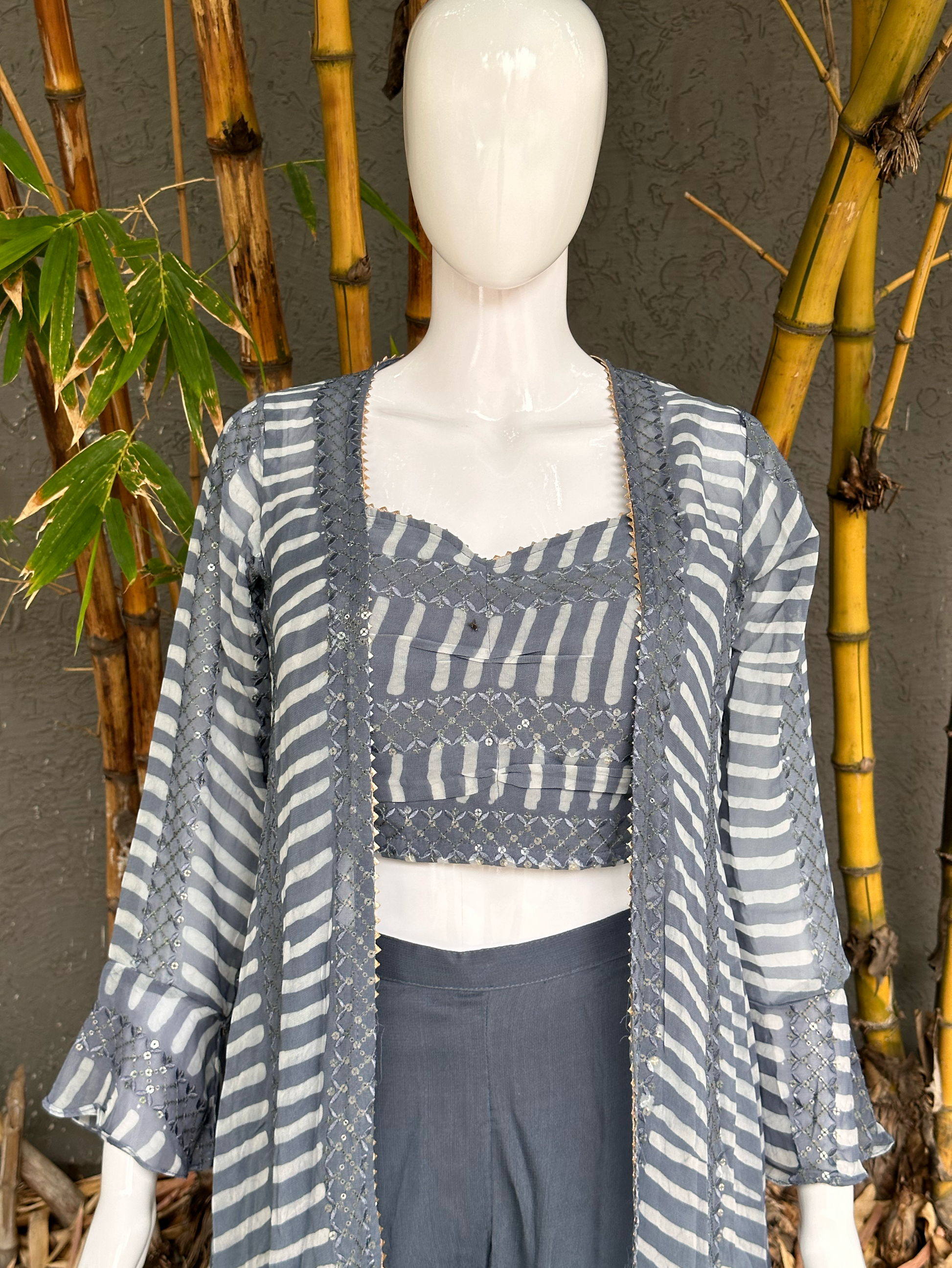 Broad Plazzo Set with work and Seprate Shrug - 3 Piece