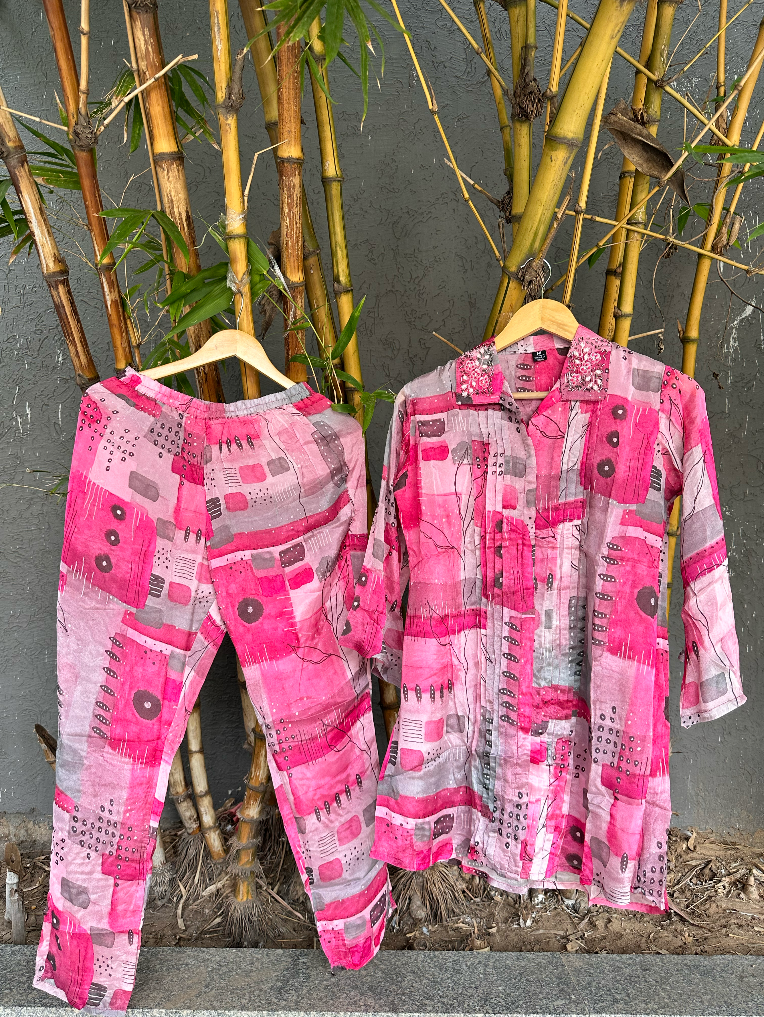 Image of Pure Chinnon Print with Collar work - Coord Set