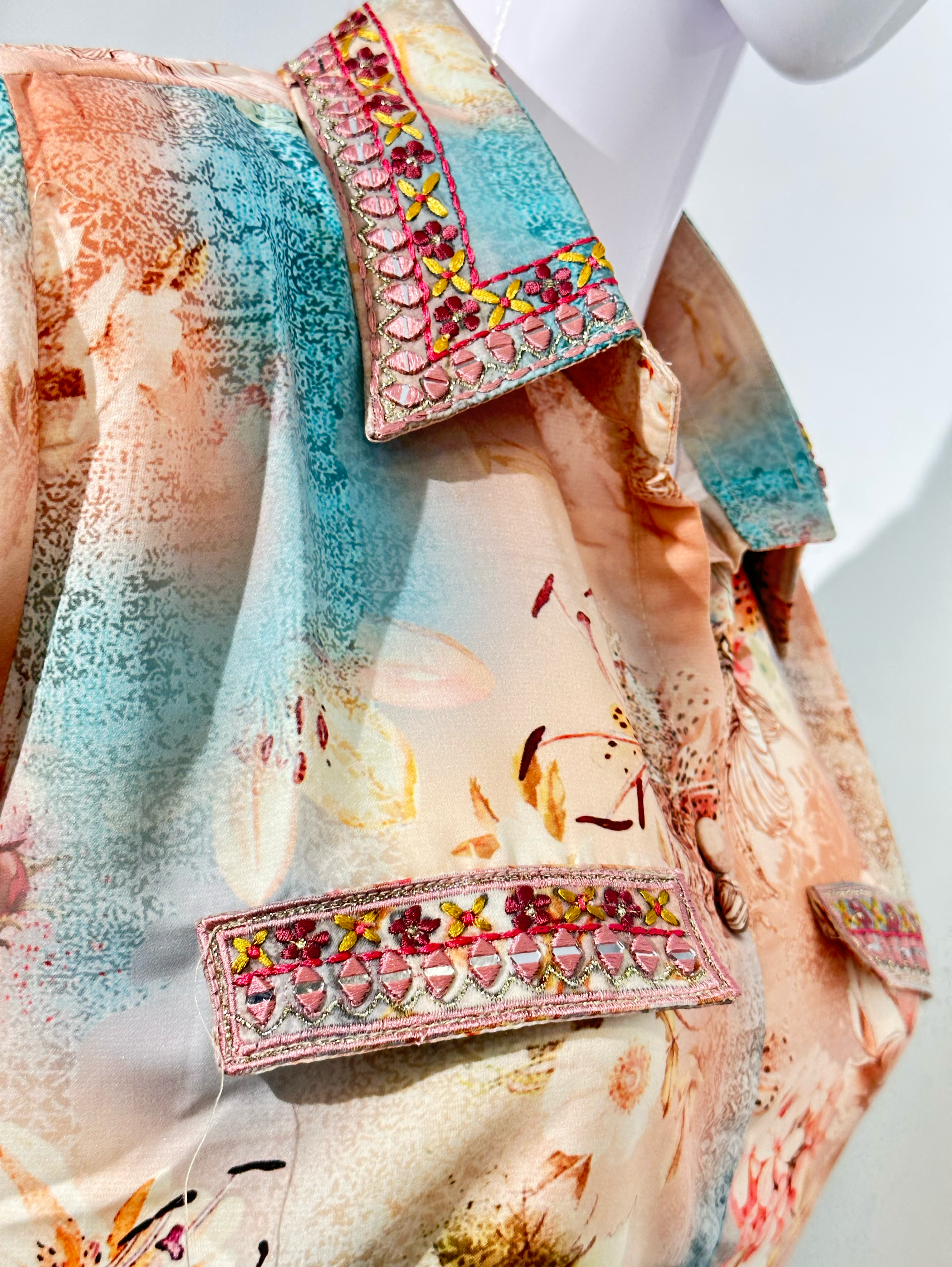 Image of Muslin Collar Embroidery Mirror work Coords