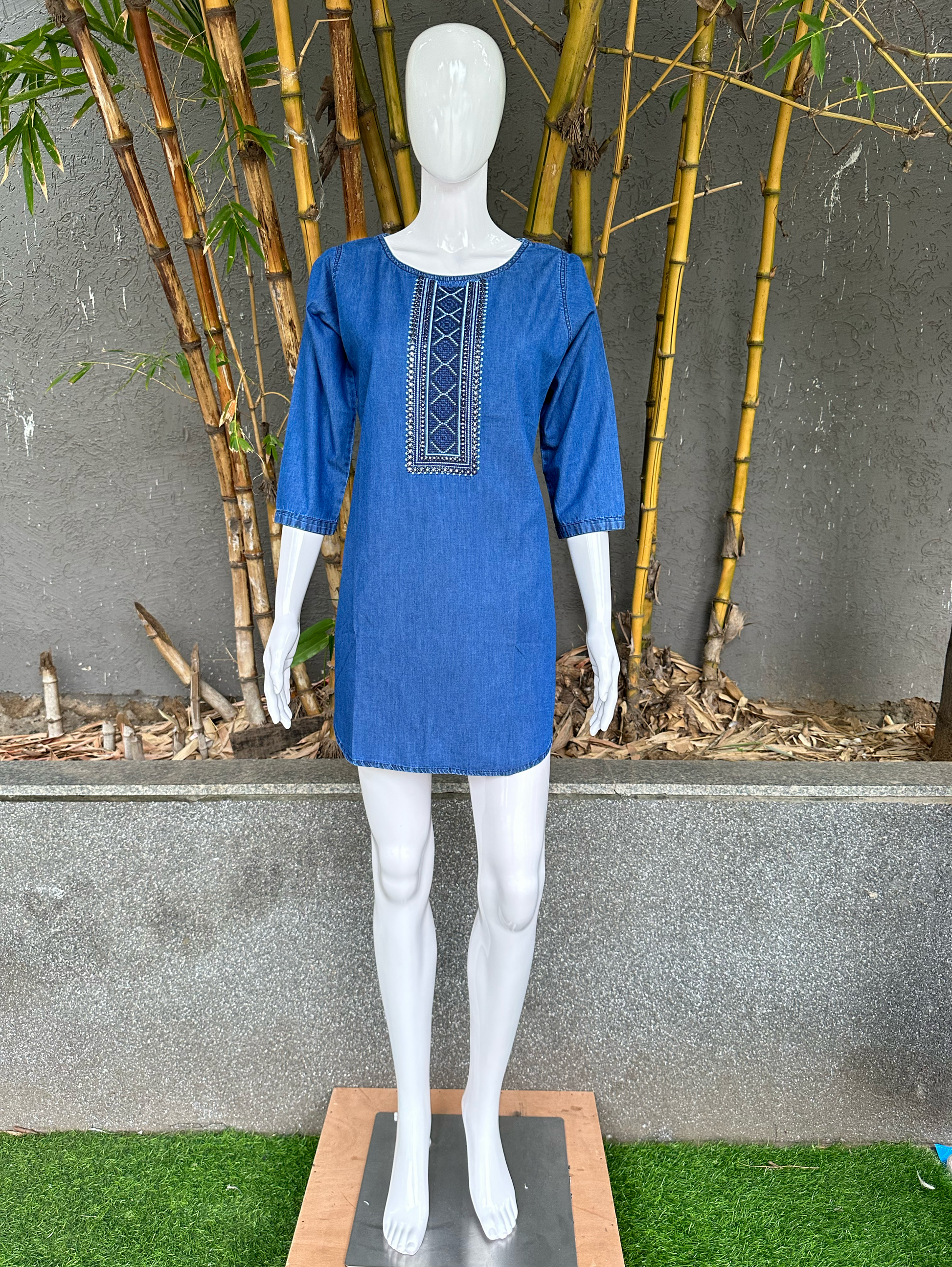 Premium Denim Tunic with Moti Embroidery