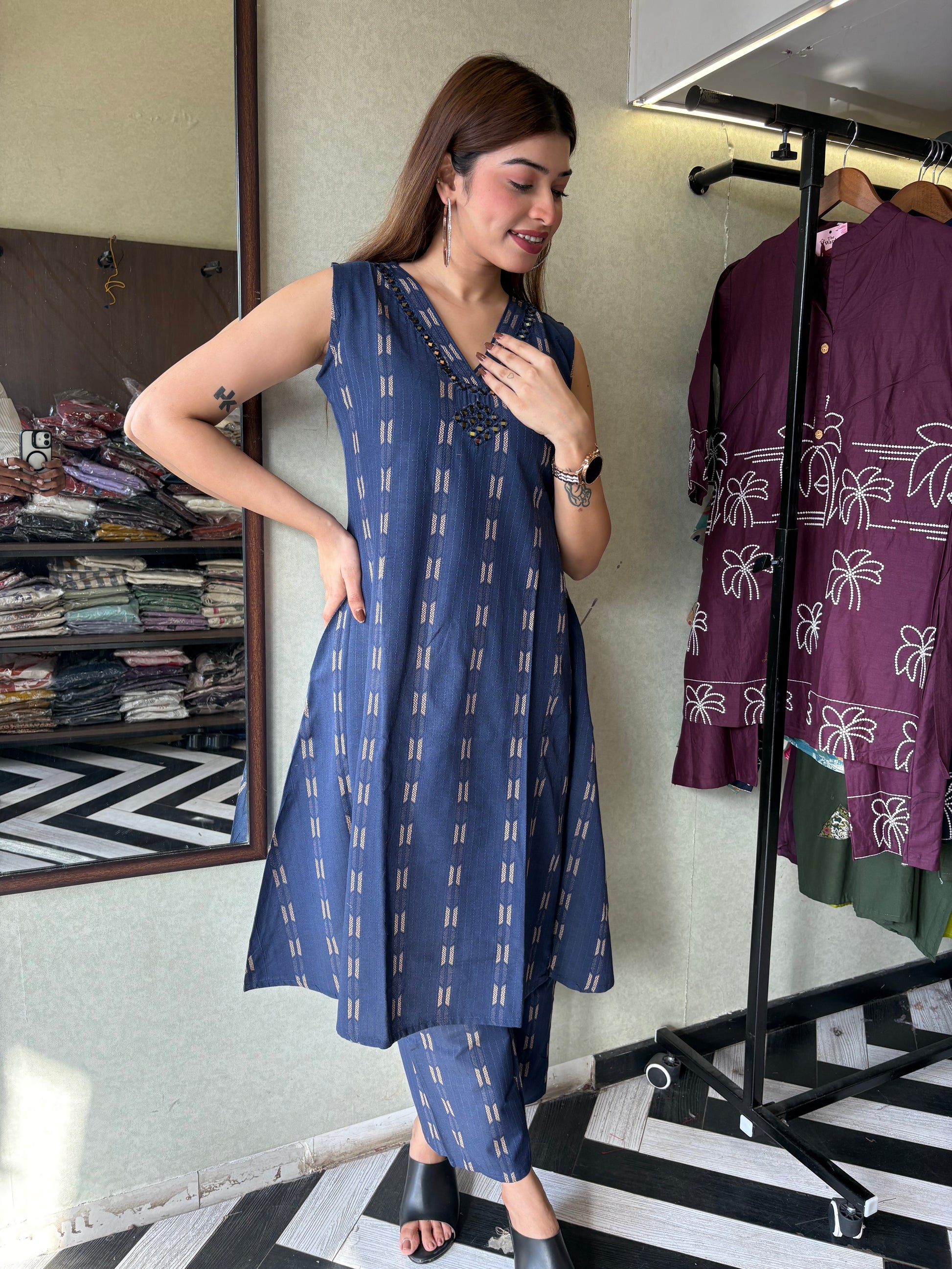 Pure Cotton 2 Piece with V neck work