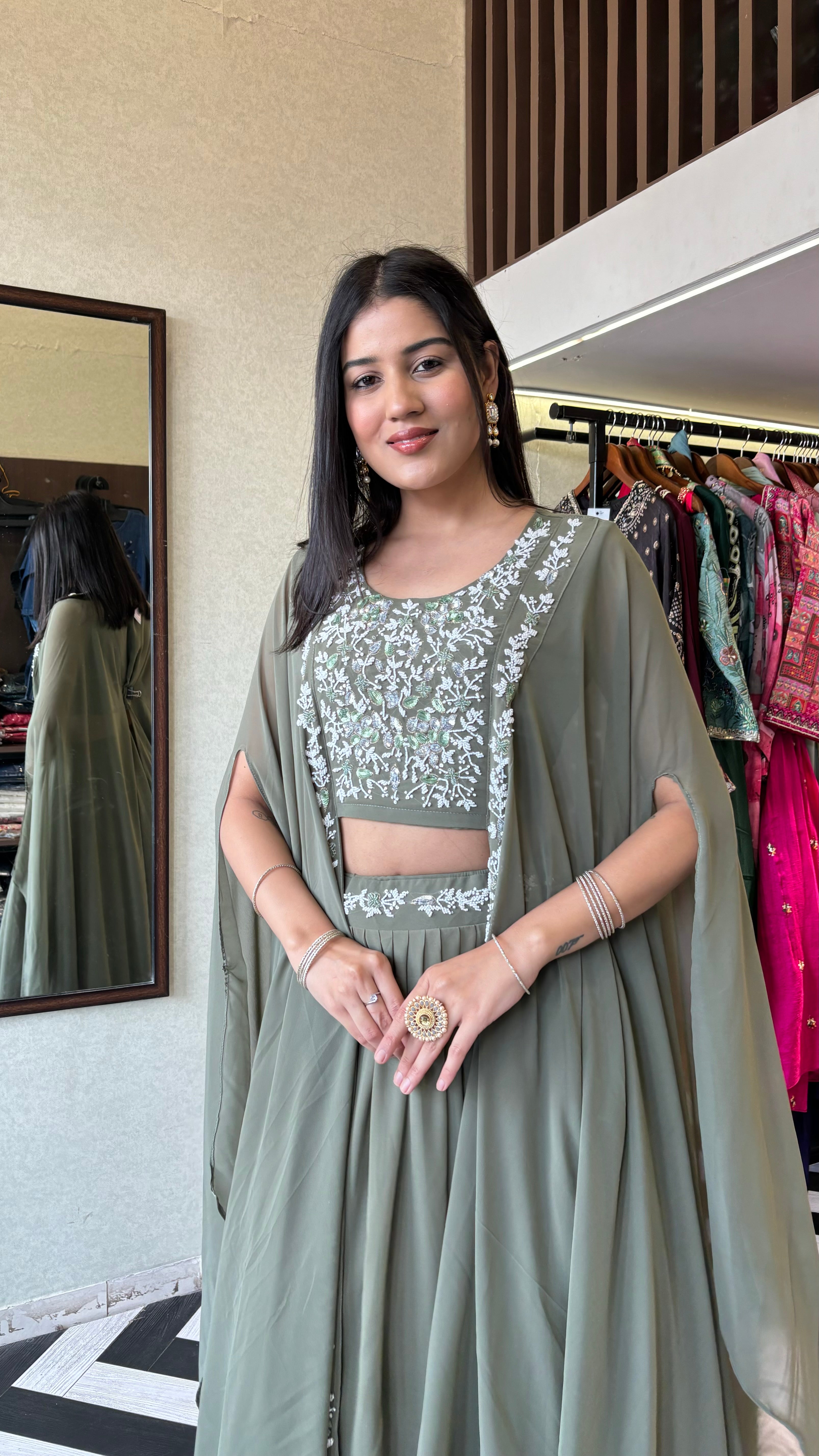 Image of Pure Georgette 2 Piece Set with work