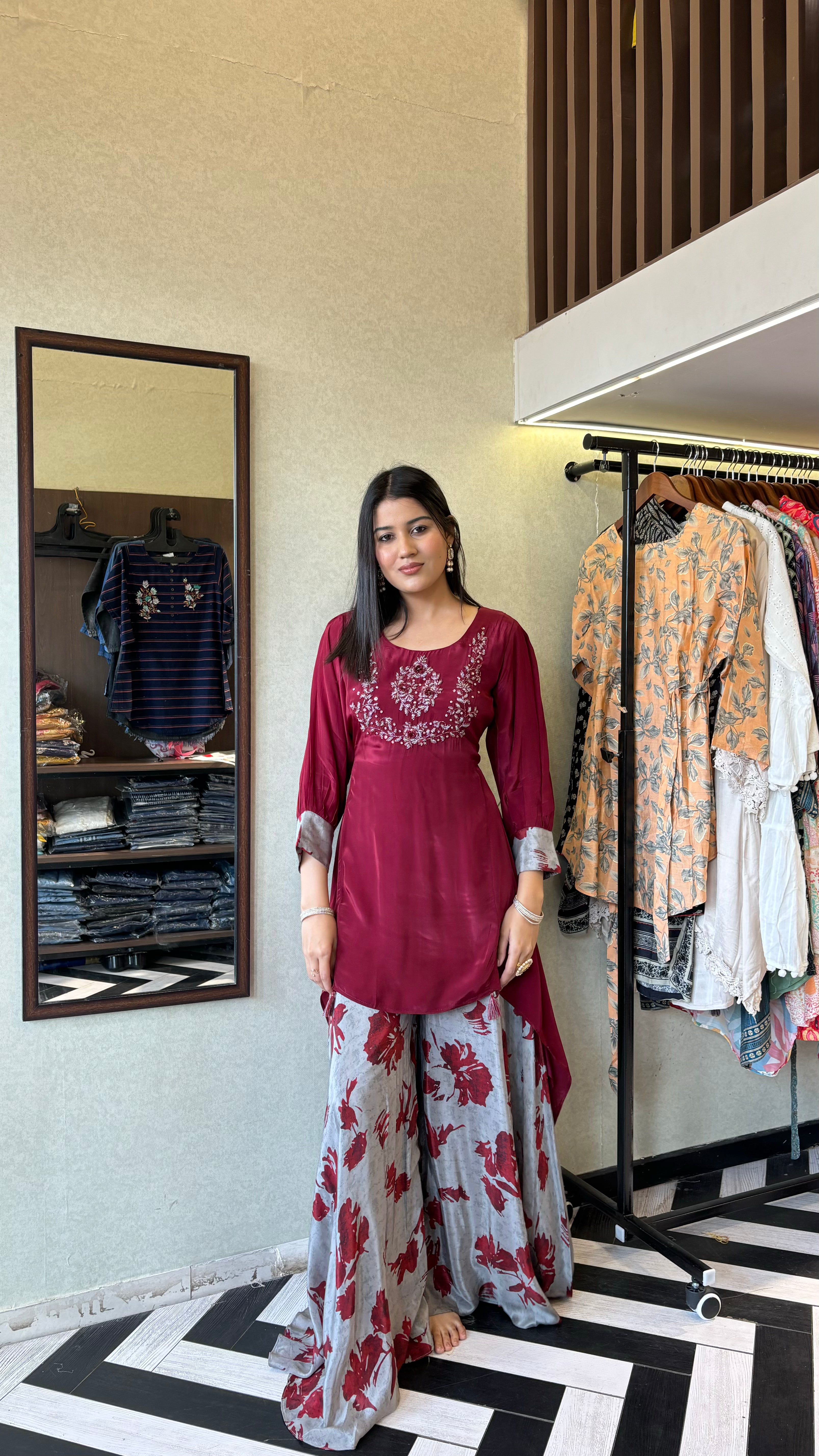 Image of Pure Crepe Indo Western 2 Piece with Hand work