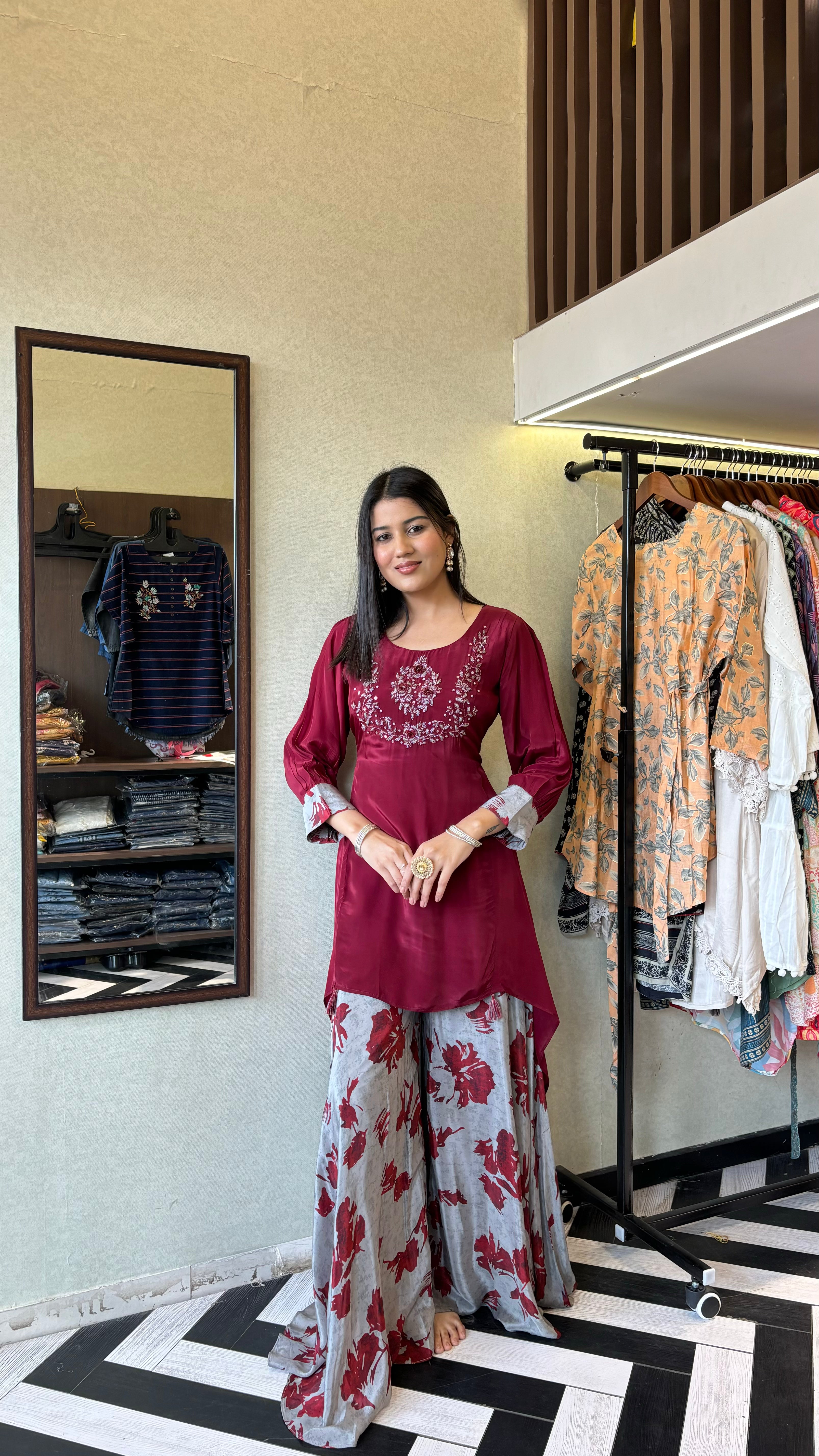 Pure Crepe Indo Western 2 Piece with Hand work