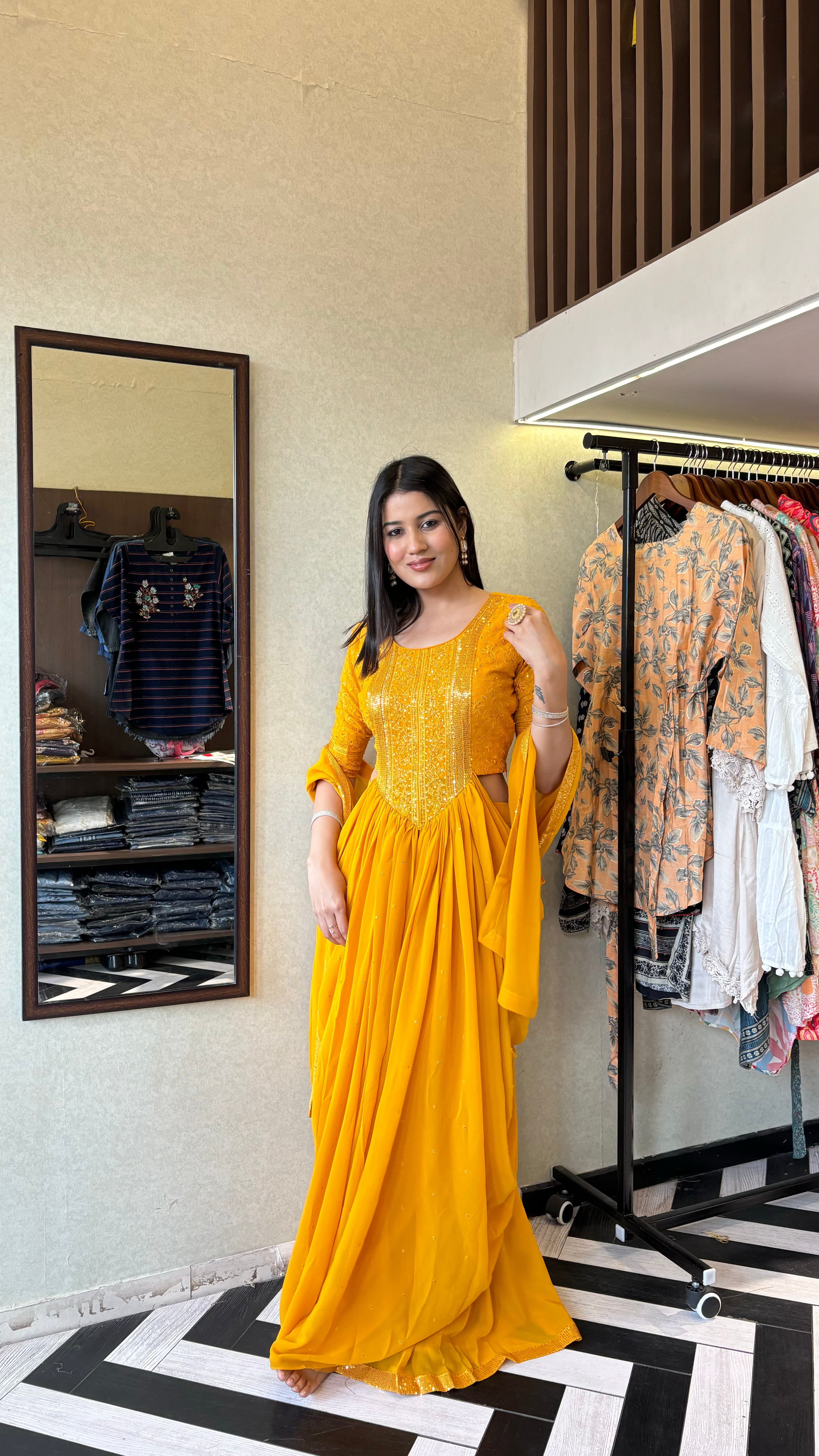 Image of Saree Style Pure Georgette  Designer 3 Piece
