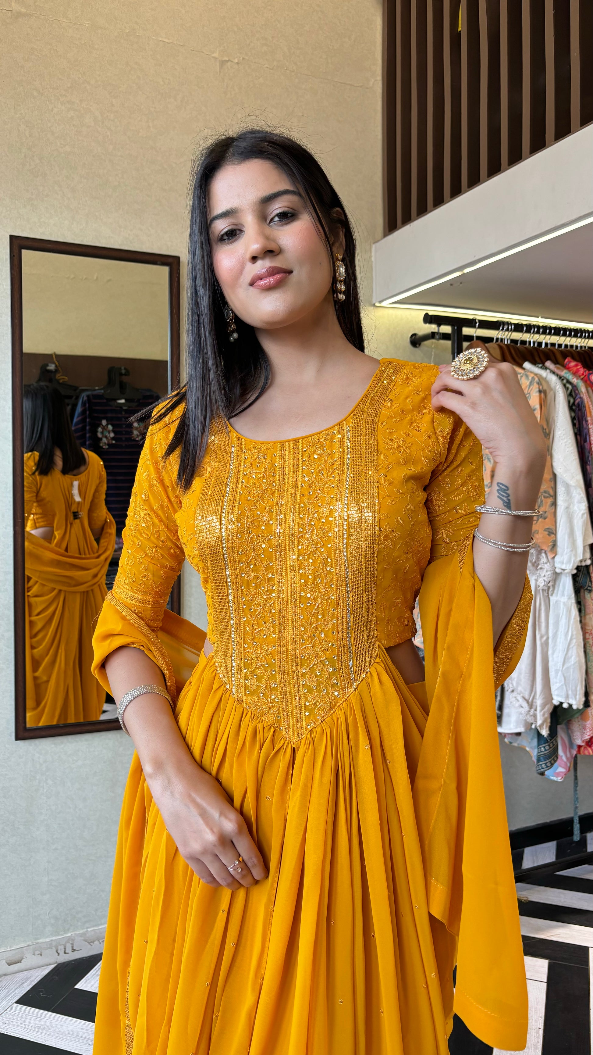 Saree Style Pure Georgette  Designer 3 Piece