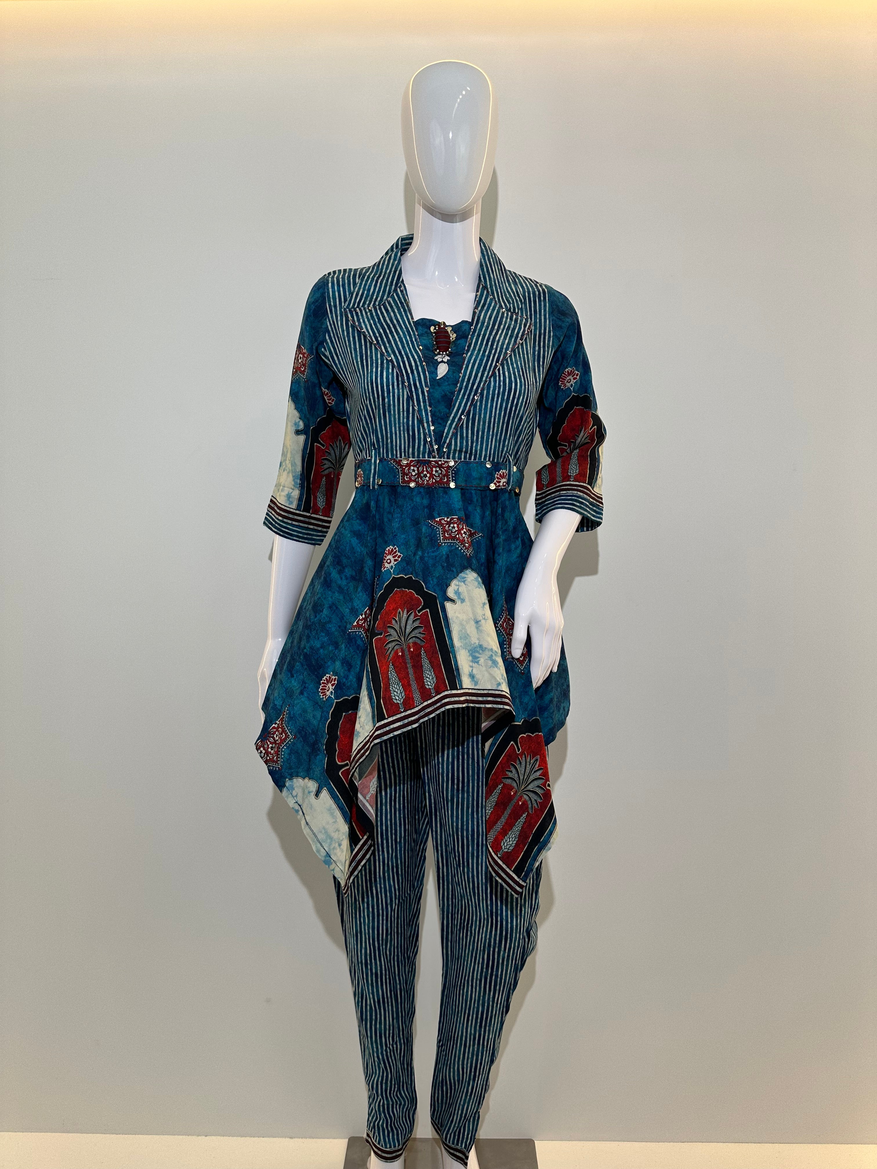 Image of Stripe Co-ord set in Printed Rayon