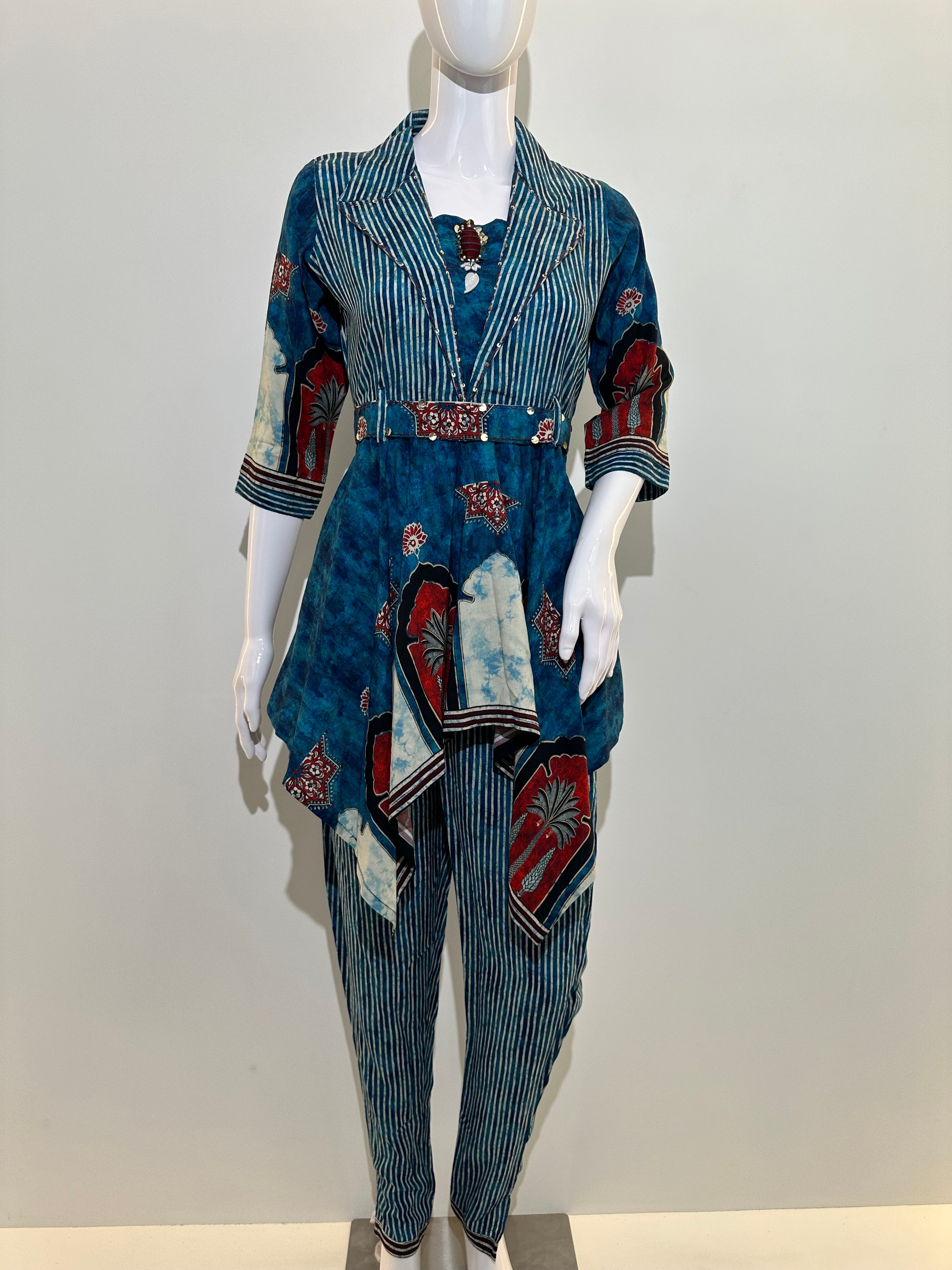 Image of Stripe Co-ord set in Printed Rayon