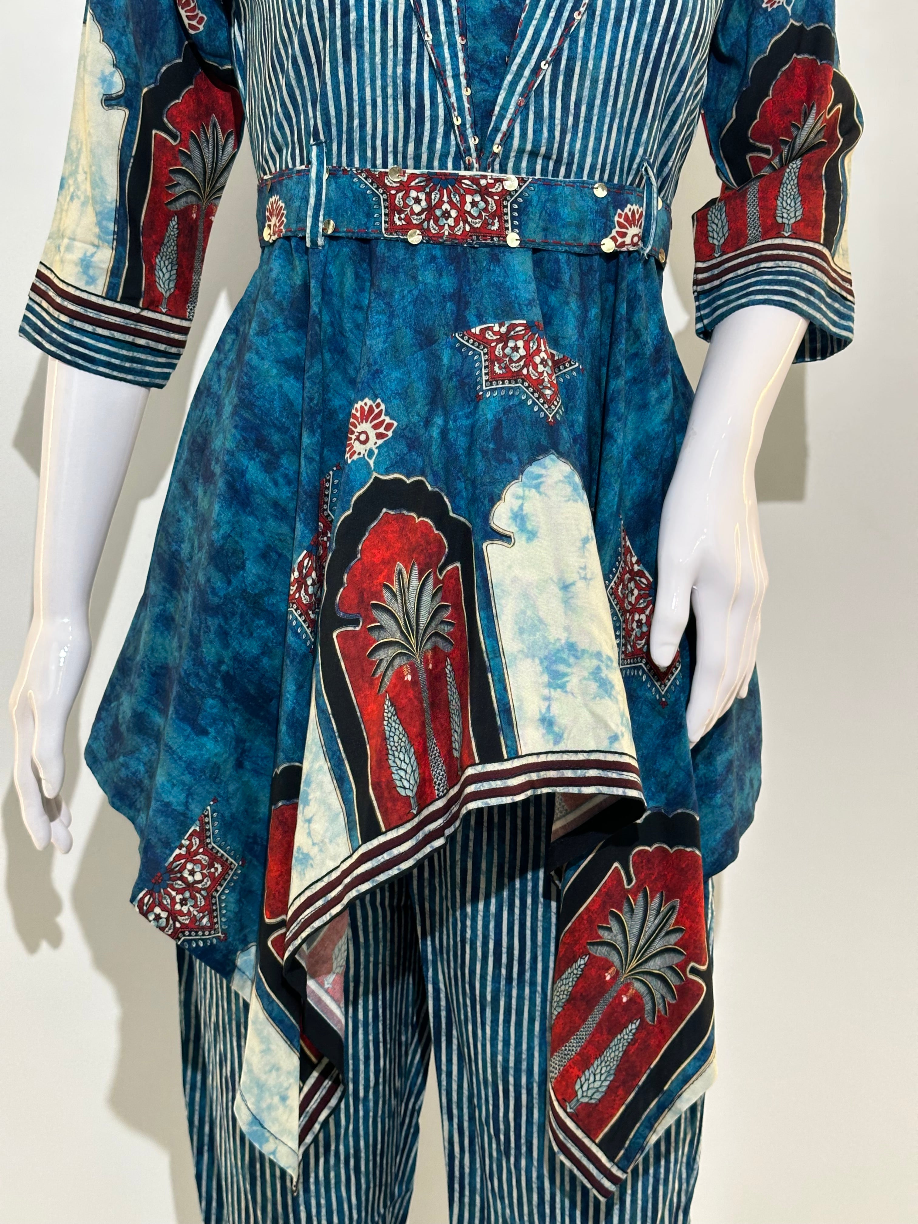 Image of Stripe Co-ord set in Printed Rayon