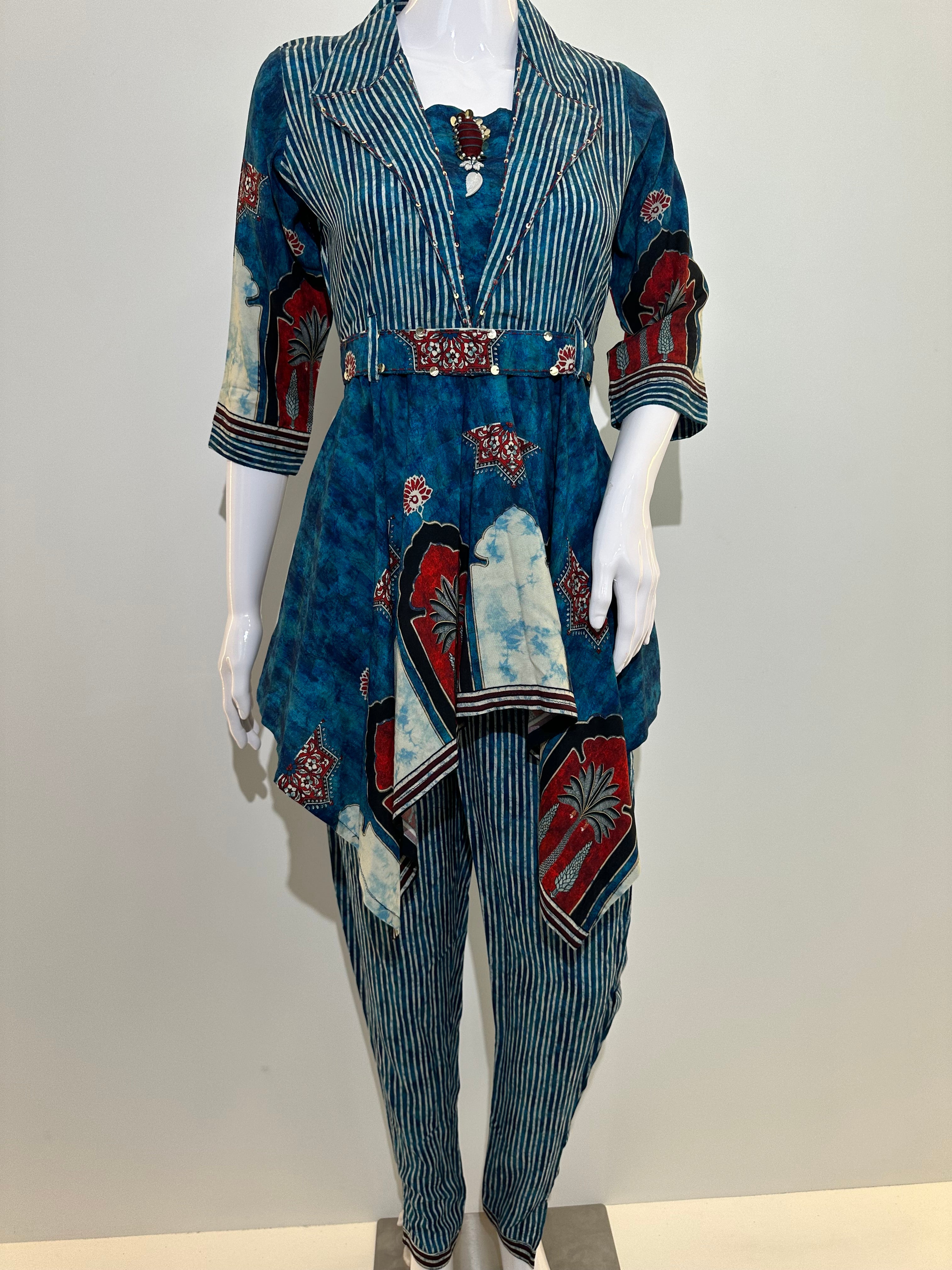 Image of Stripe Co-ord set in Printed Rayon