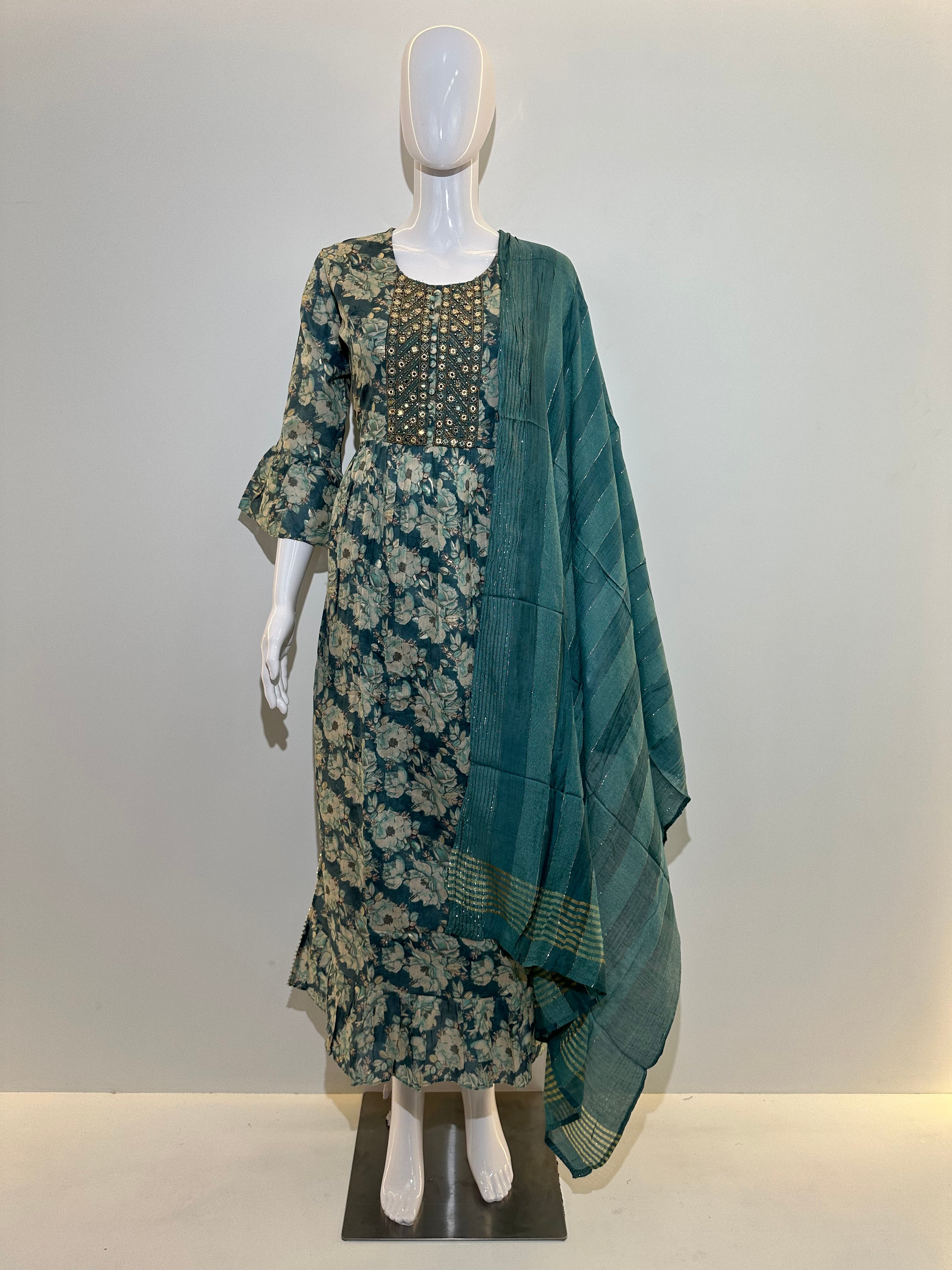 Image of Naira Cut Cotton Kurti Set - 3 Piece