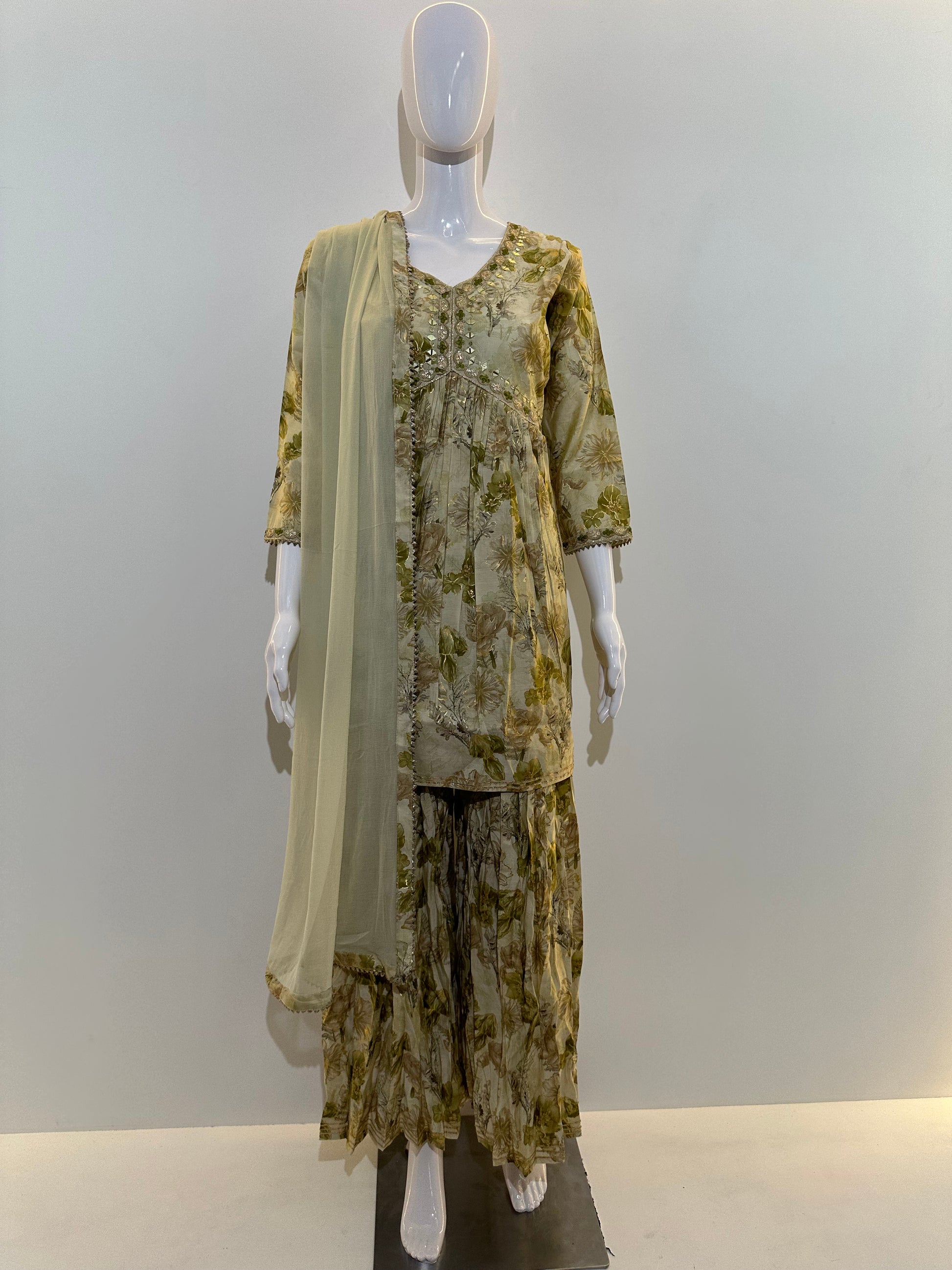 Alia Cut with Sharara Pant - 3 Piece