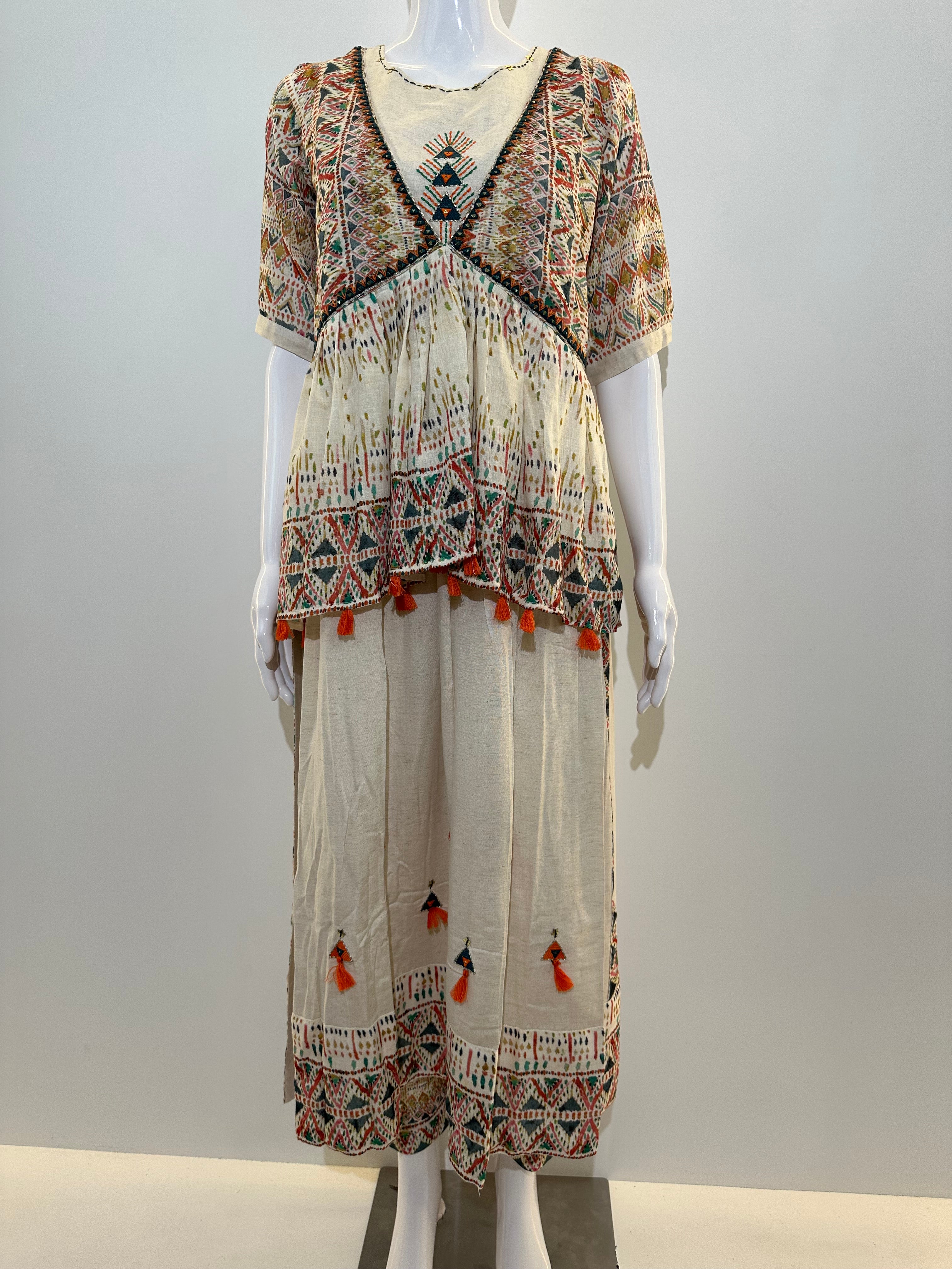 Image of Khadi Block Print Cotton Kurti Set- With Palazzo