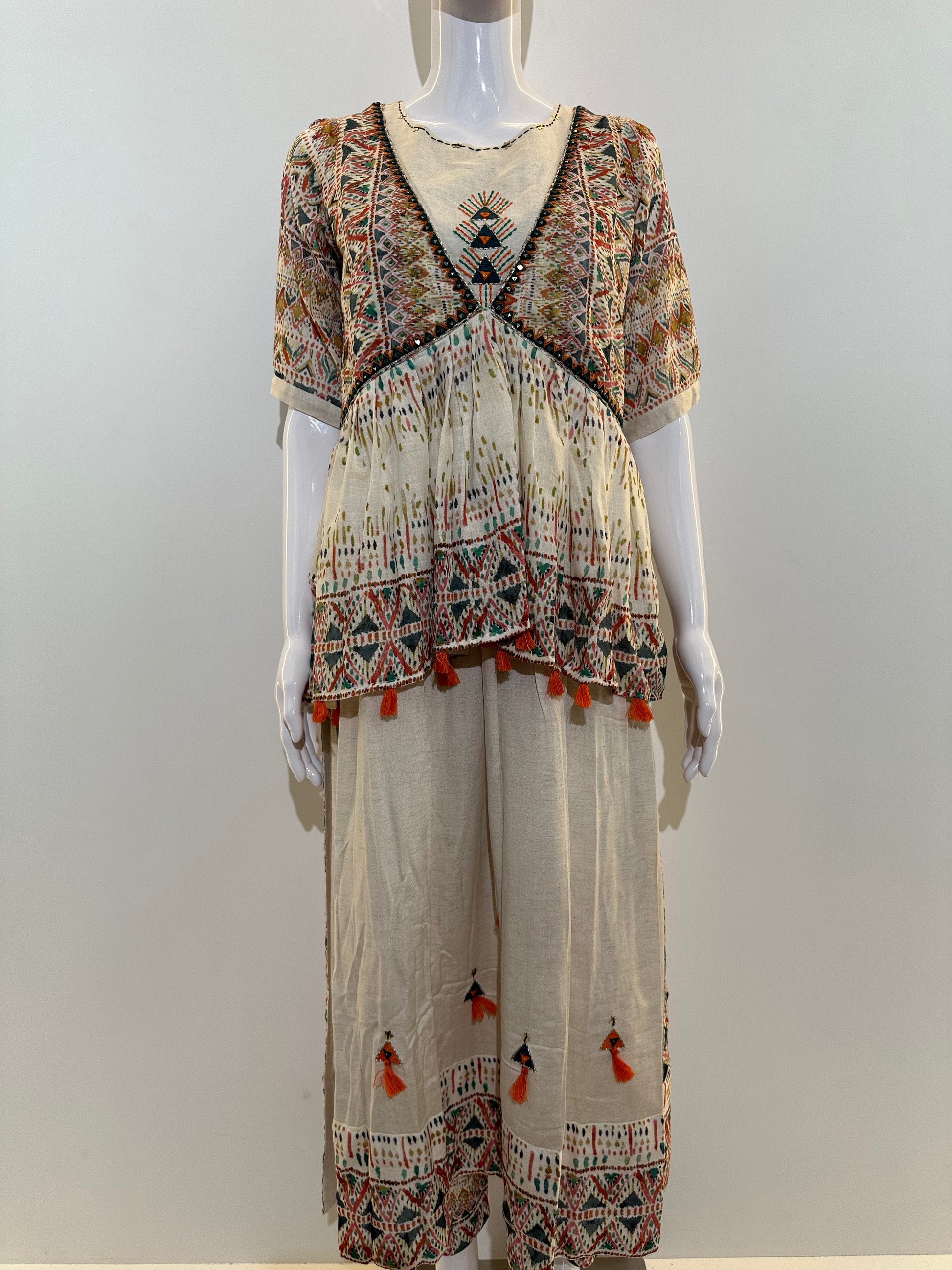 Khadi Block Print Cotton Kurti Set- With Palazzo