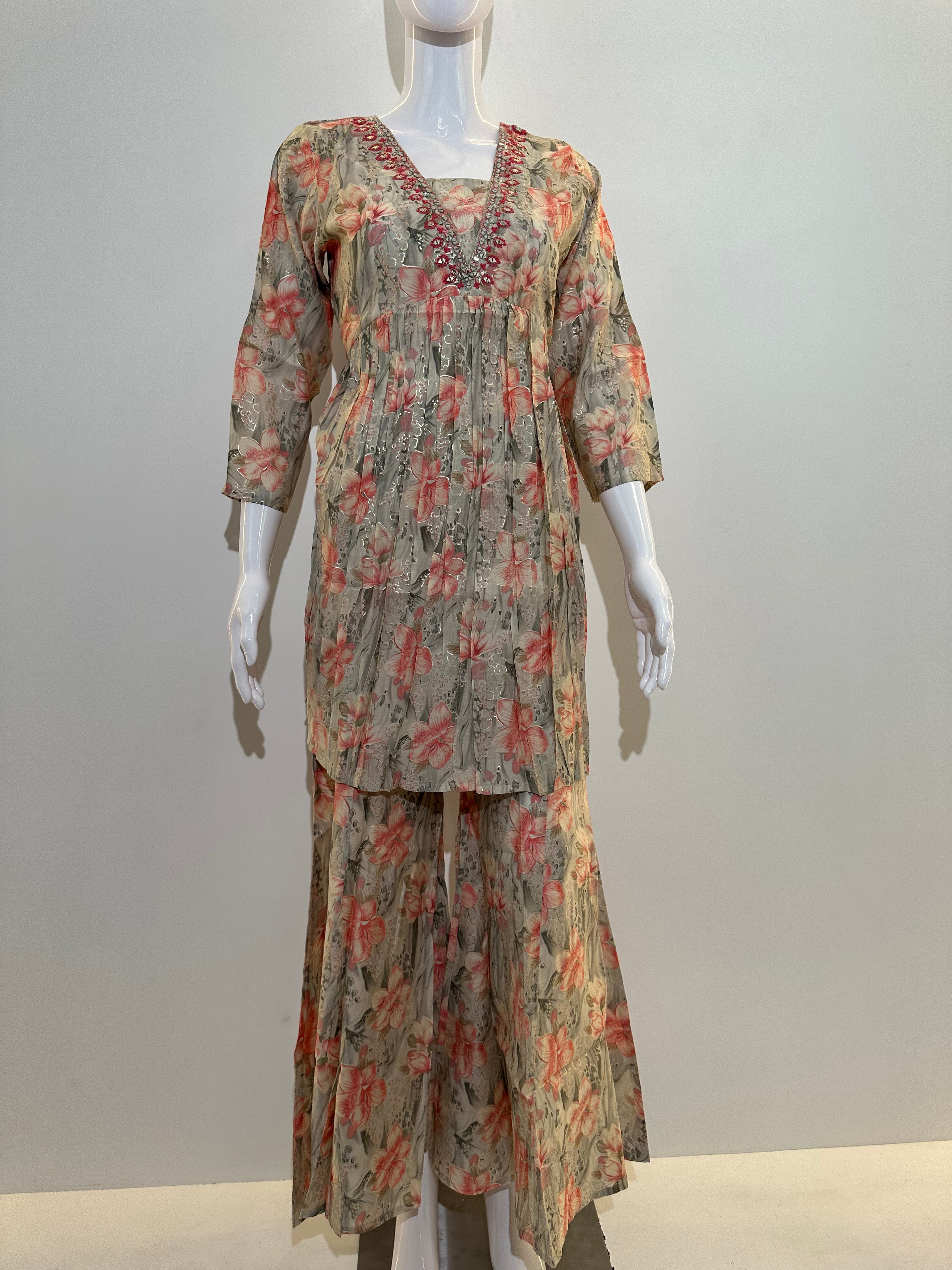 Muslin Bell Bottom Kurti Set- 2 Piece