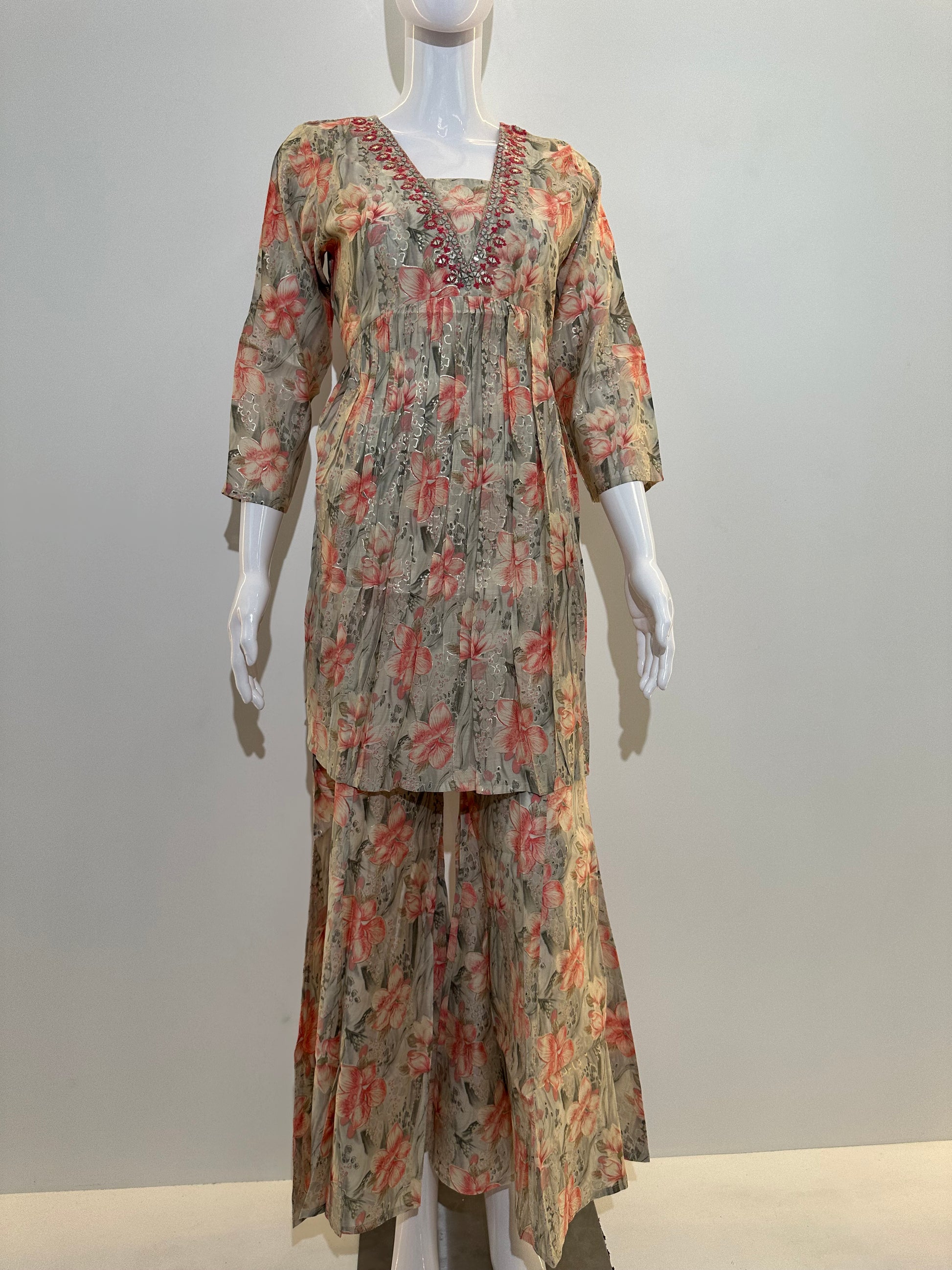 Muslin Bell Bottom Kurti Set- 2 Piece