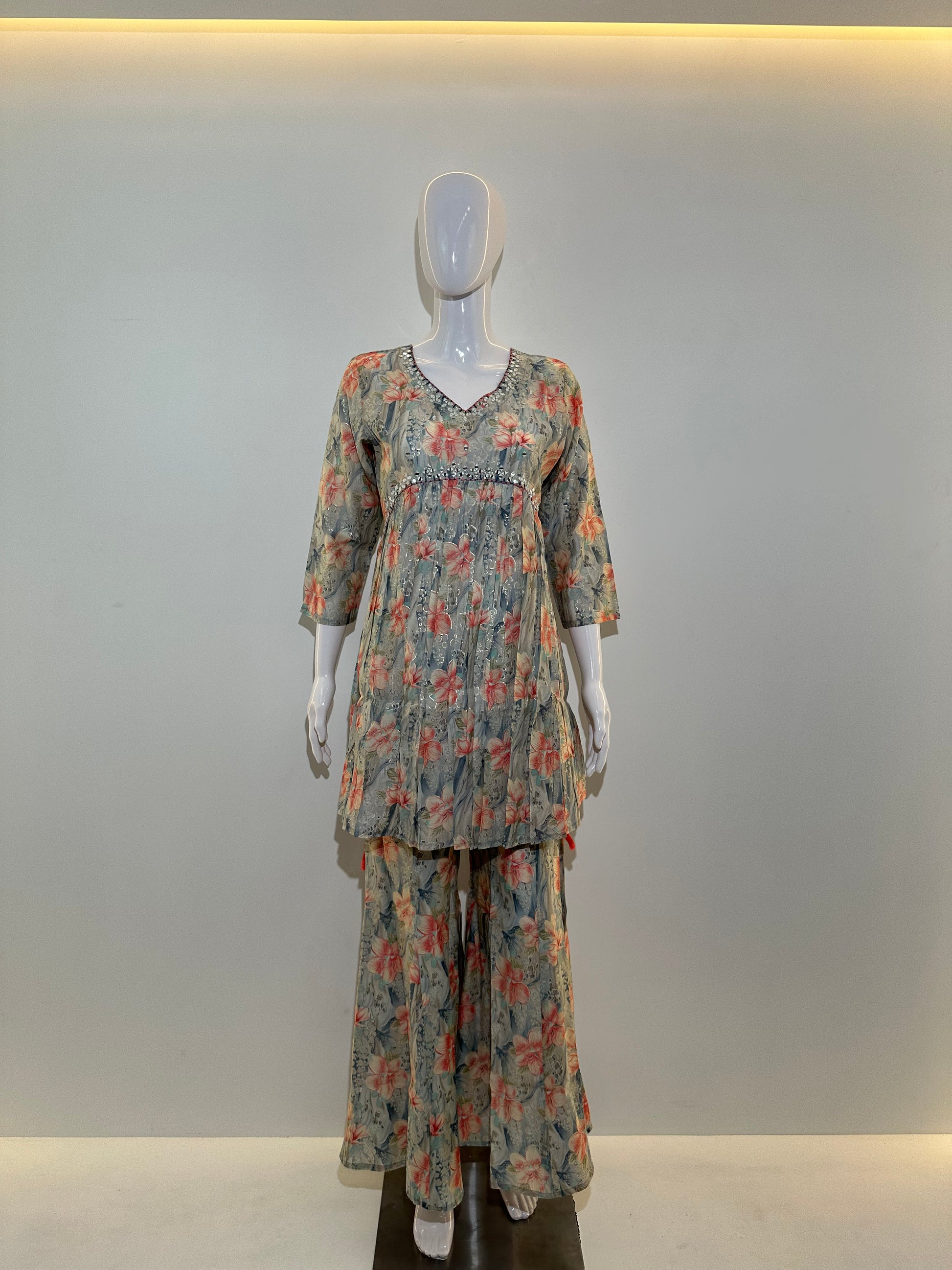 Muslin Bell Bottom Kurti Set- 2 Piece
