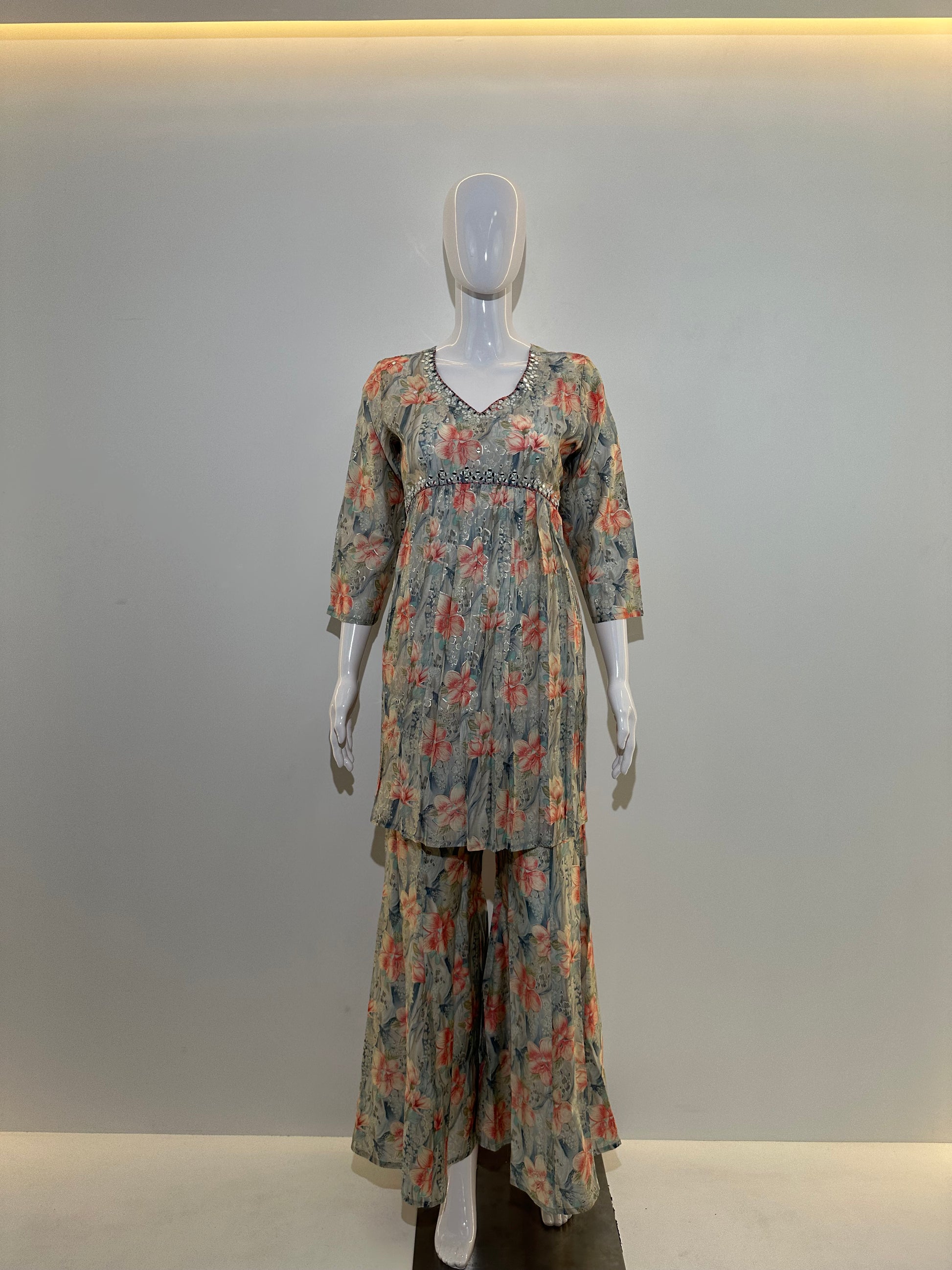 Muslin Bell Bottom Kurti Set- 2 Piece