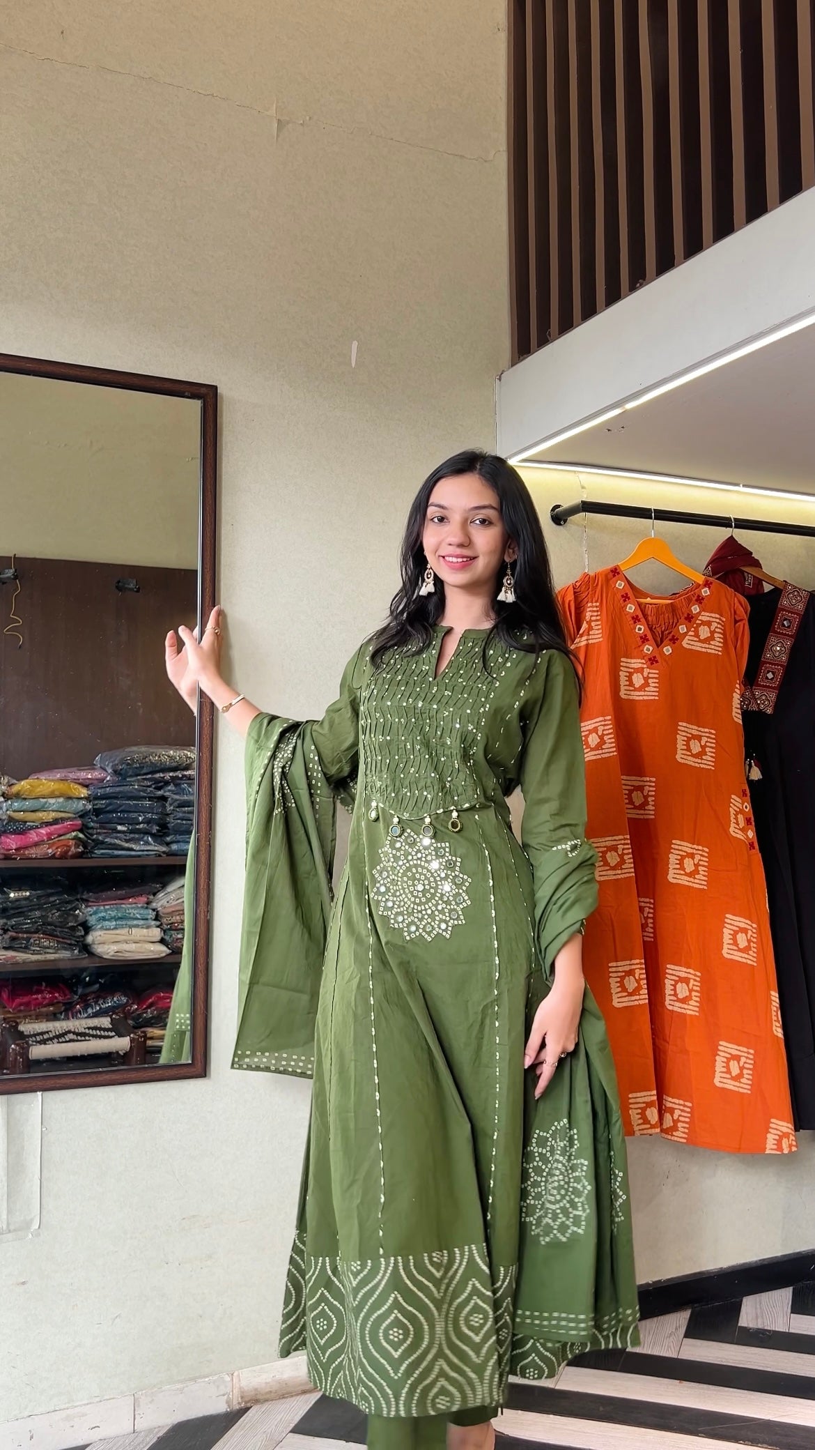 Pure Mull Cotton Bandhani 3 Piece Anarkali Set