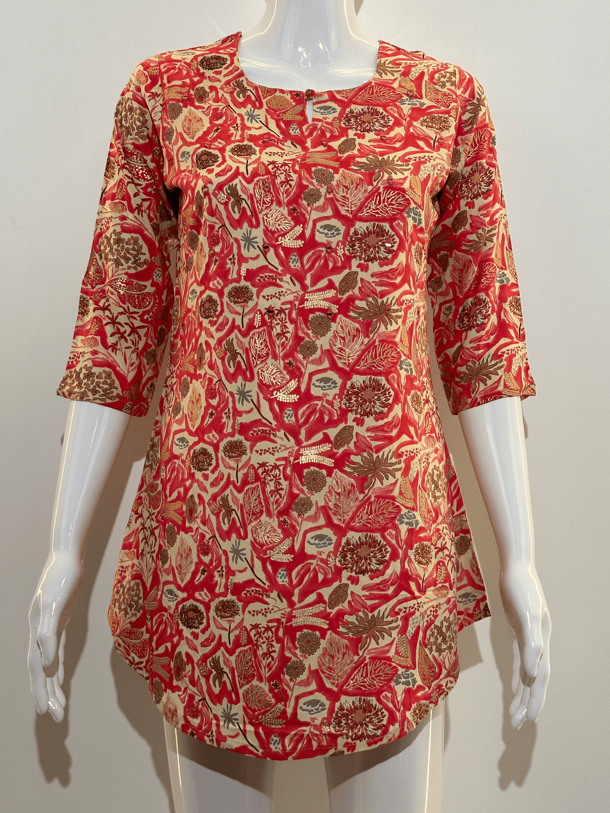 Pure Cotton Short Tunics with work - Orange Color